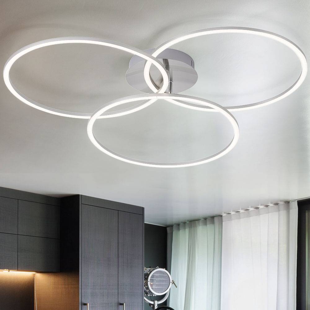 Wohnzimmerlampe Deckenleuchte LED Deckenlampe Simply Dim Wohnzimmerlampe modern, Memoryfunktion dimmbar 3 flammig, Metall stahlfarben, 3x LED 41W