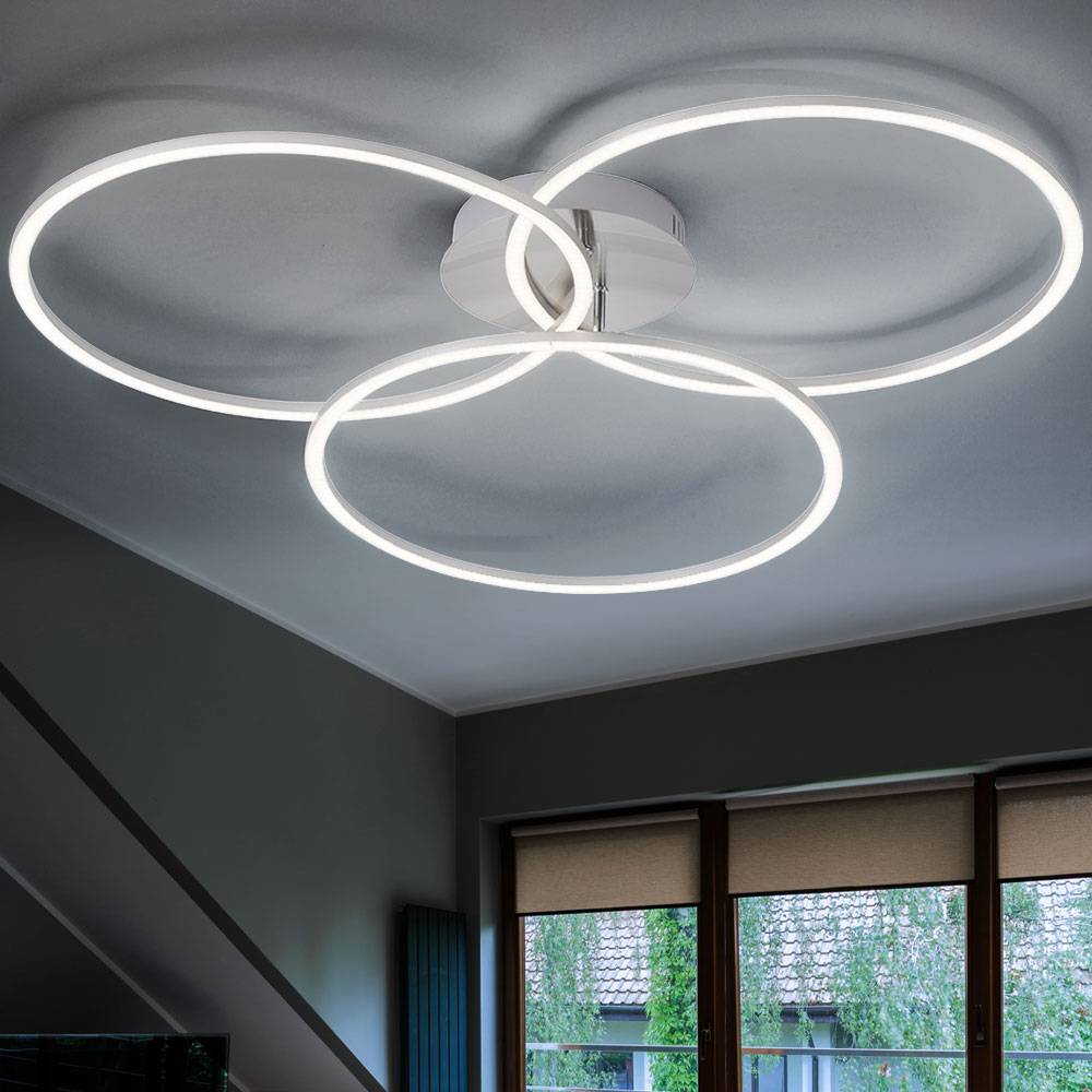 Wohnzimmerlampe Deckenleuchte LED Deckenlampe Simply Dim Wohnzimmerlampe modern, Memoryfunktion dimmbar 3 flammig, Metall stahlfarben, 3x LED 41W