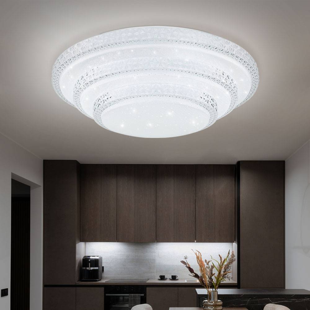 Deckenlampe dimmbar mit Fernbedienung, Smart LED Deckenleuchte, App-Sprachsteuerung, Nachtlichtfunktion, 30W 2300lm warmweiß- kaltweiß, DxH 49,5 x