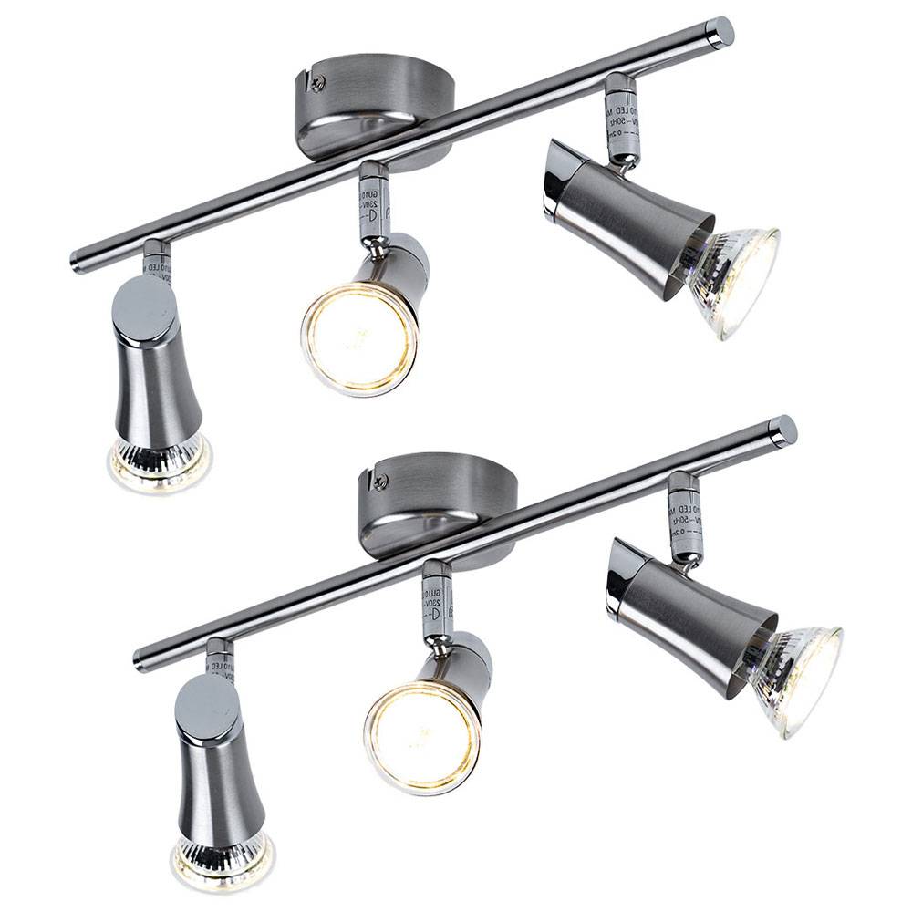 Deckenleuchte Spotleiste Deckenlampe mit beweglichen Spots 3 flammiger Deckenstrahler, Metall chrom nickel matt, 3x GU10 LED warmweiß, LxH