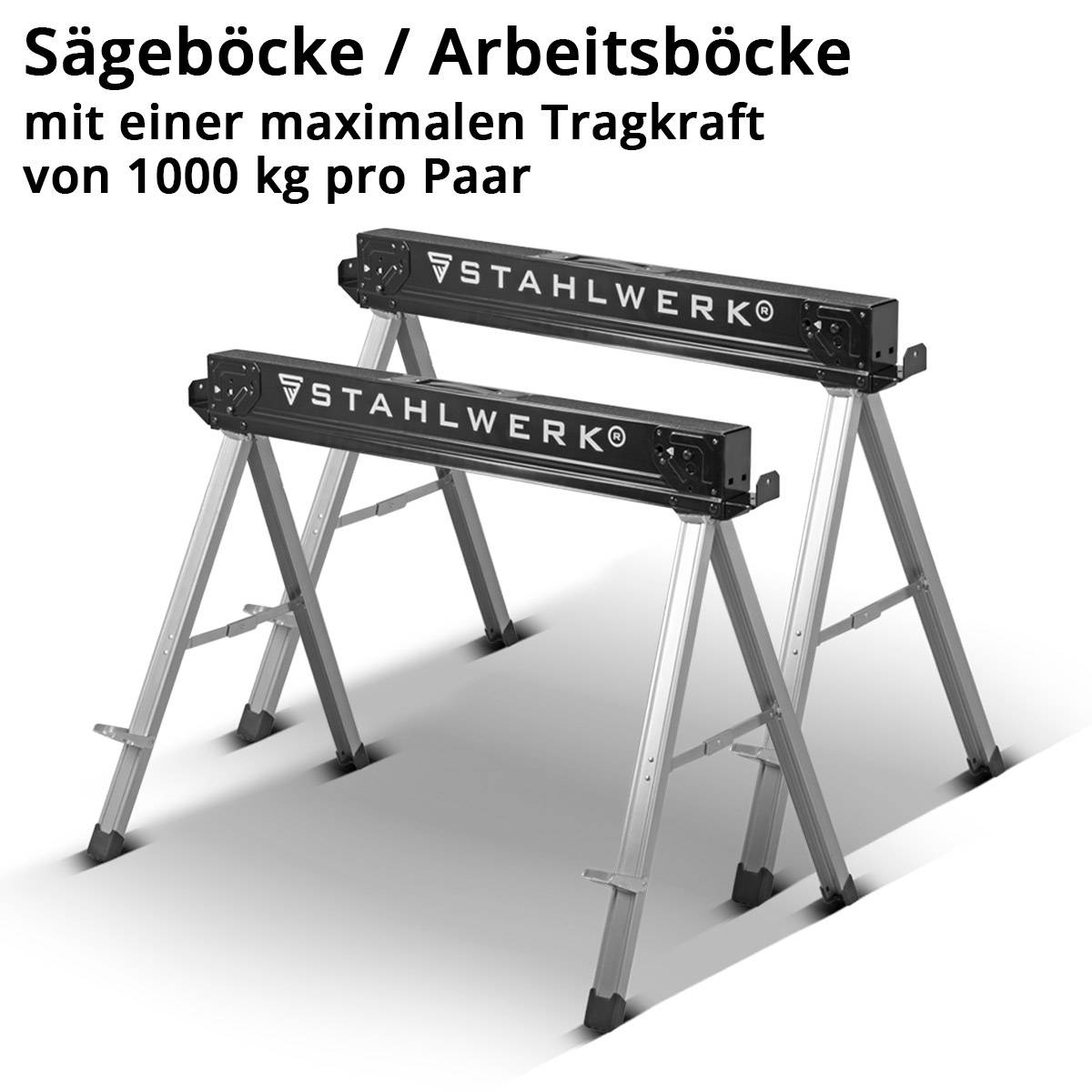 STAHLWERK Sägebock 2er Set 500 kg Universal Arbeitsbock Klappbock Gerüstbock