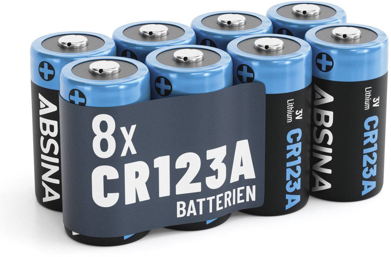 8x Absina CR123A Lithium Batterie 3V 1300mAh (8er Blister)