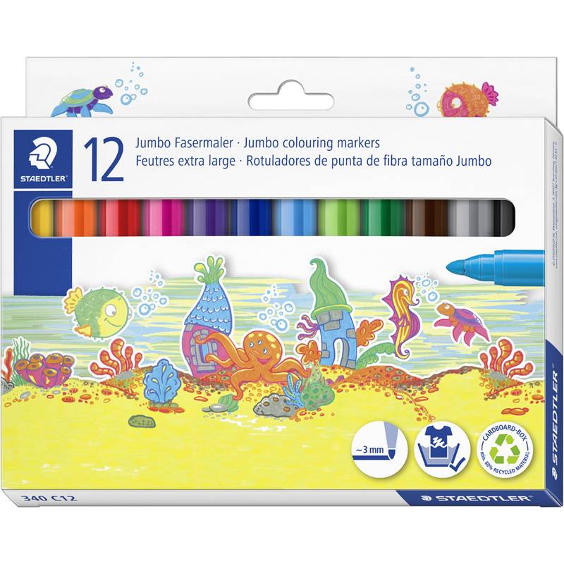 STAEDTLER Fasermaler Noris jumbo, 12er Kartonetui
