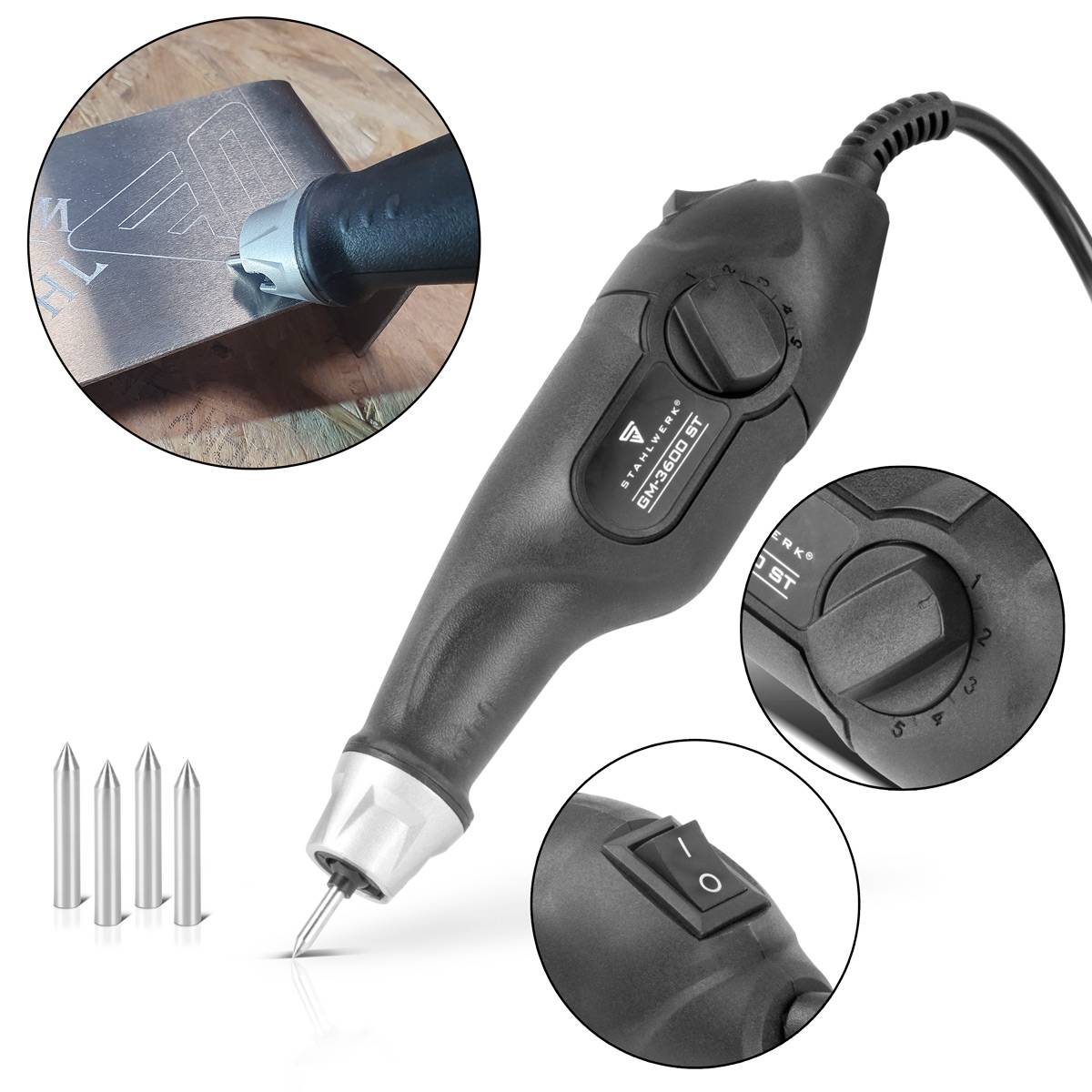 STAHLWERK Gravurmaschine GM-3600 ST mit 24 W elektrischer Gravierer Gravurstift