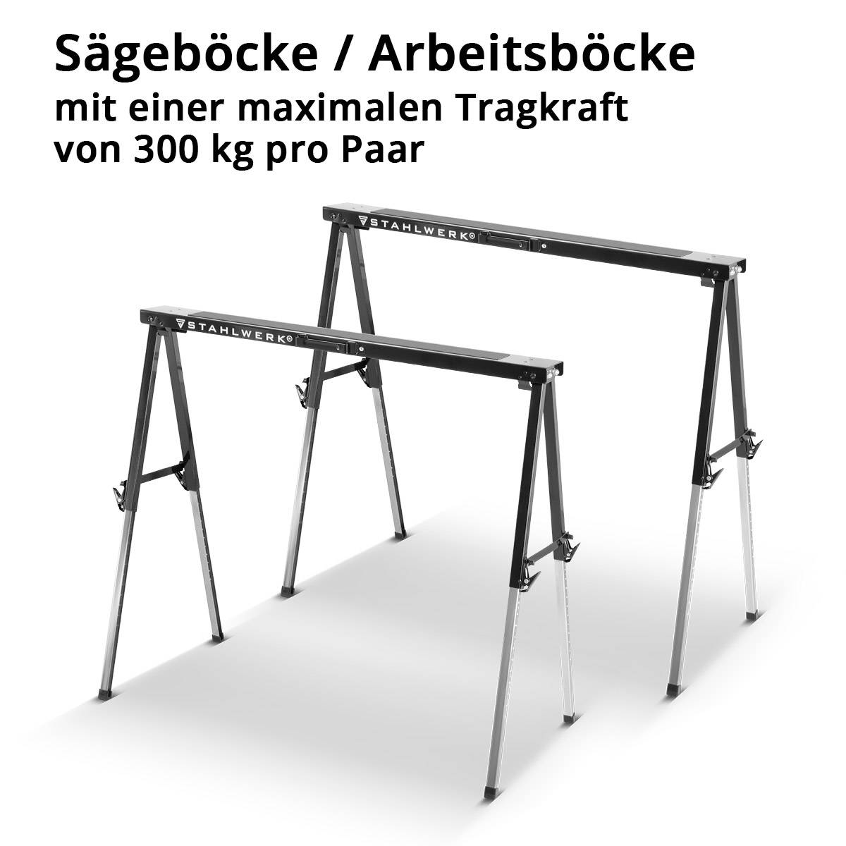 STAHLWERK Sägebock 2er Set 150 kg höhenverstellbar 645 - 910 mm Arbeitsbock