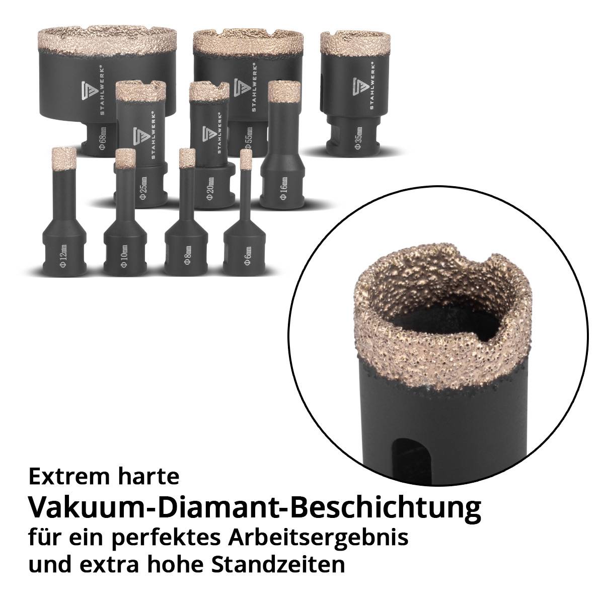 STAHLWERK Diamant-Bohrkronen 10er Set 6-68 mm M14 für Winkelschleifer