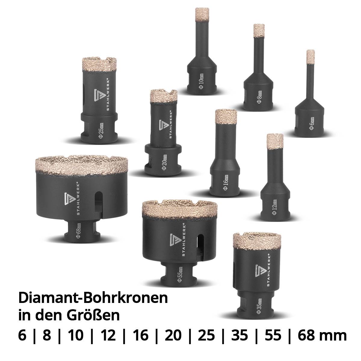 STAHLWERK Diamant-Bohrkronen 10er Set 6-68 mm M14 für Winkelschleifer