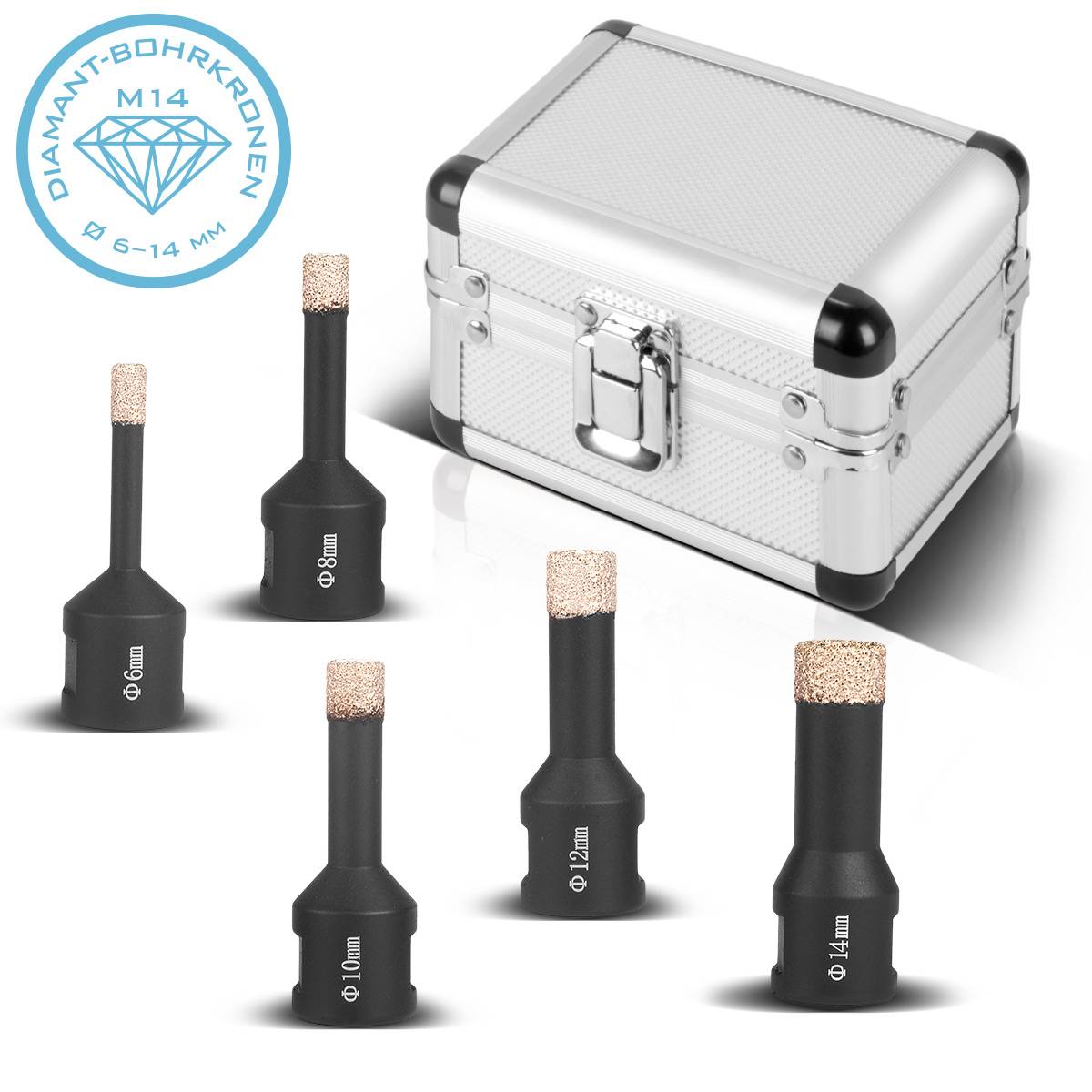 STAHLWERK Diamant-Bohrkronen 5er Set 6-14 mm M14 für Winkelschleifer