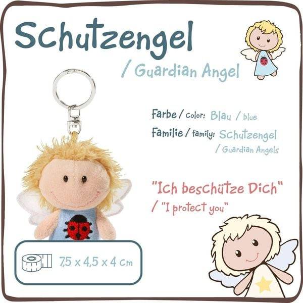 NICI 34552 - Schlüsselanhänger Schutzengel mit Marienkäfer Ich beschütz dich, Glücksbringer, blau, 7 cm