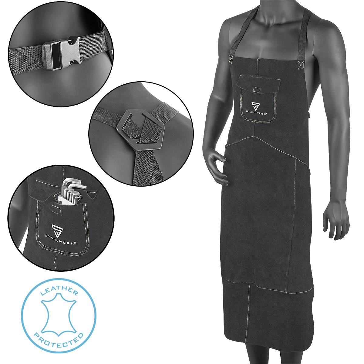 STAHLWERK Schweißerschürze Schwarz Aus Hochwertigem Spaltleder