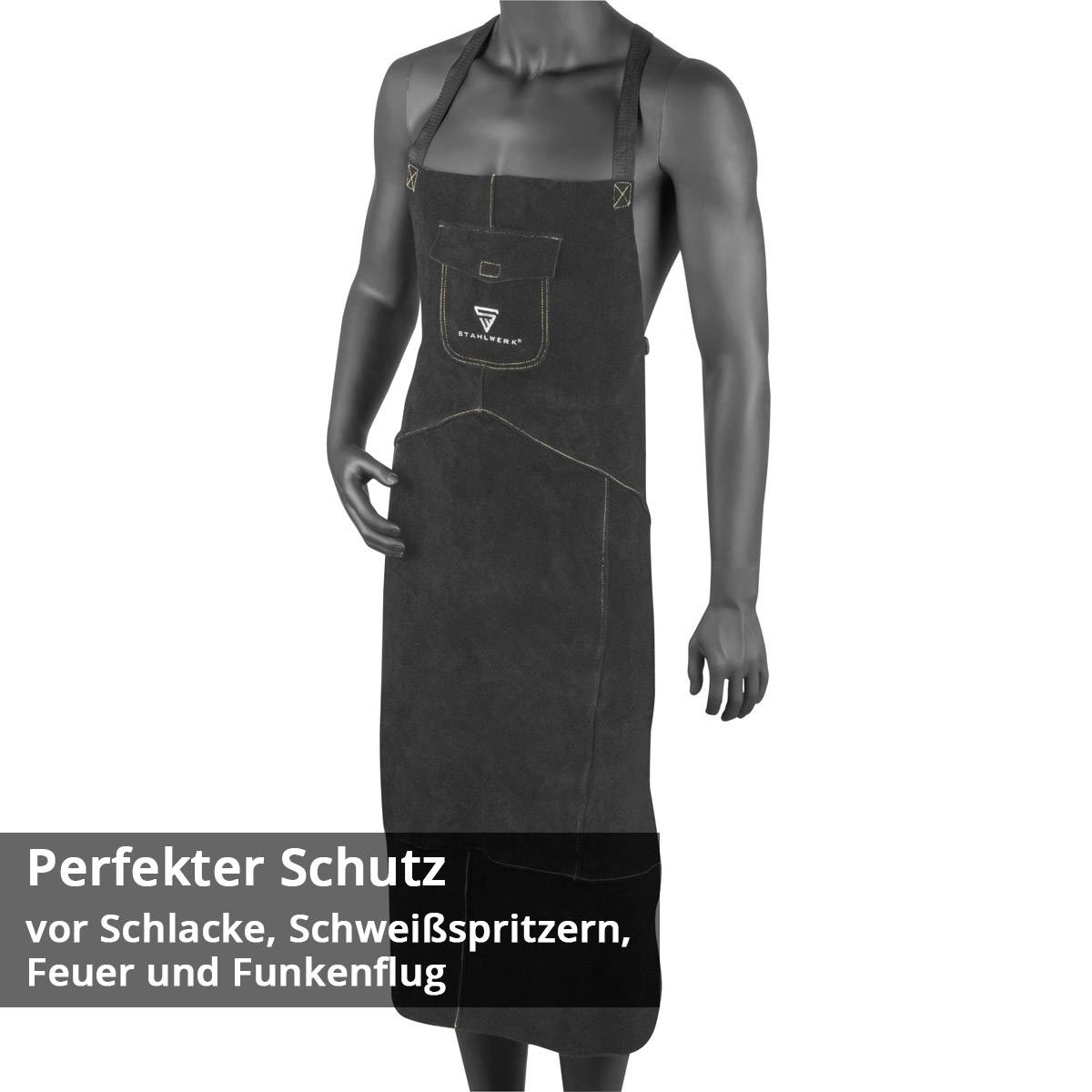 STAHLWERK Schweißerschürze Schwarz Aus Hochwertigem Spaltleder