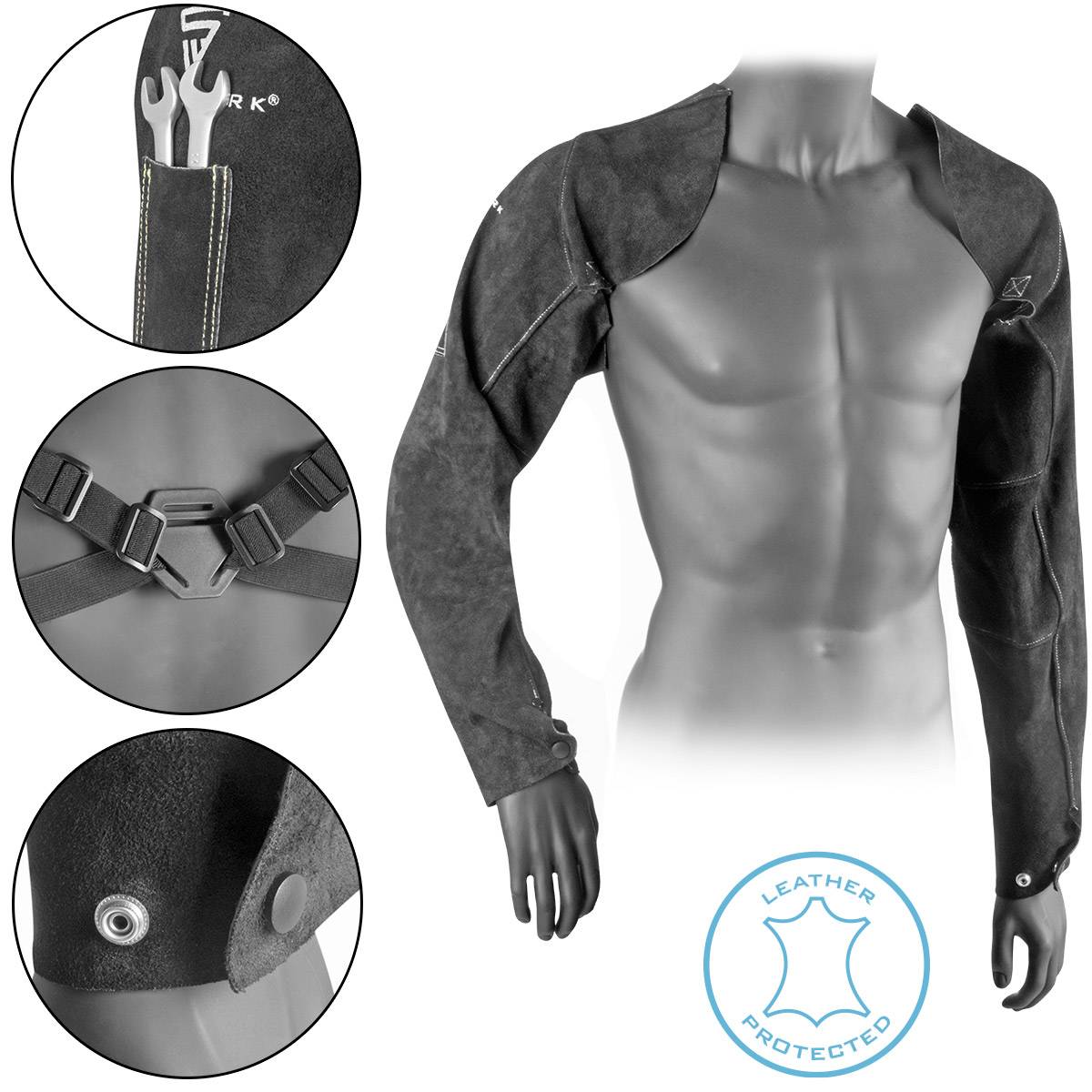 STAHLWERK Schweißerärmel mit Trageriemen aus hochwertigem Spaltleder