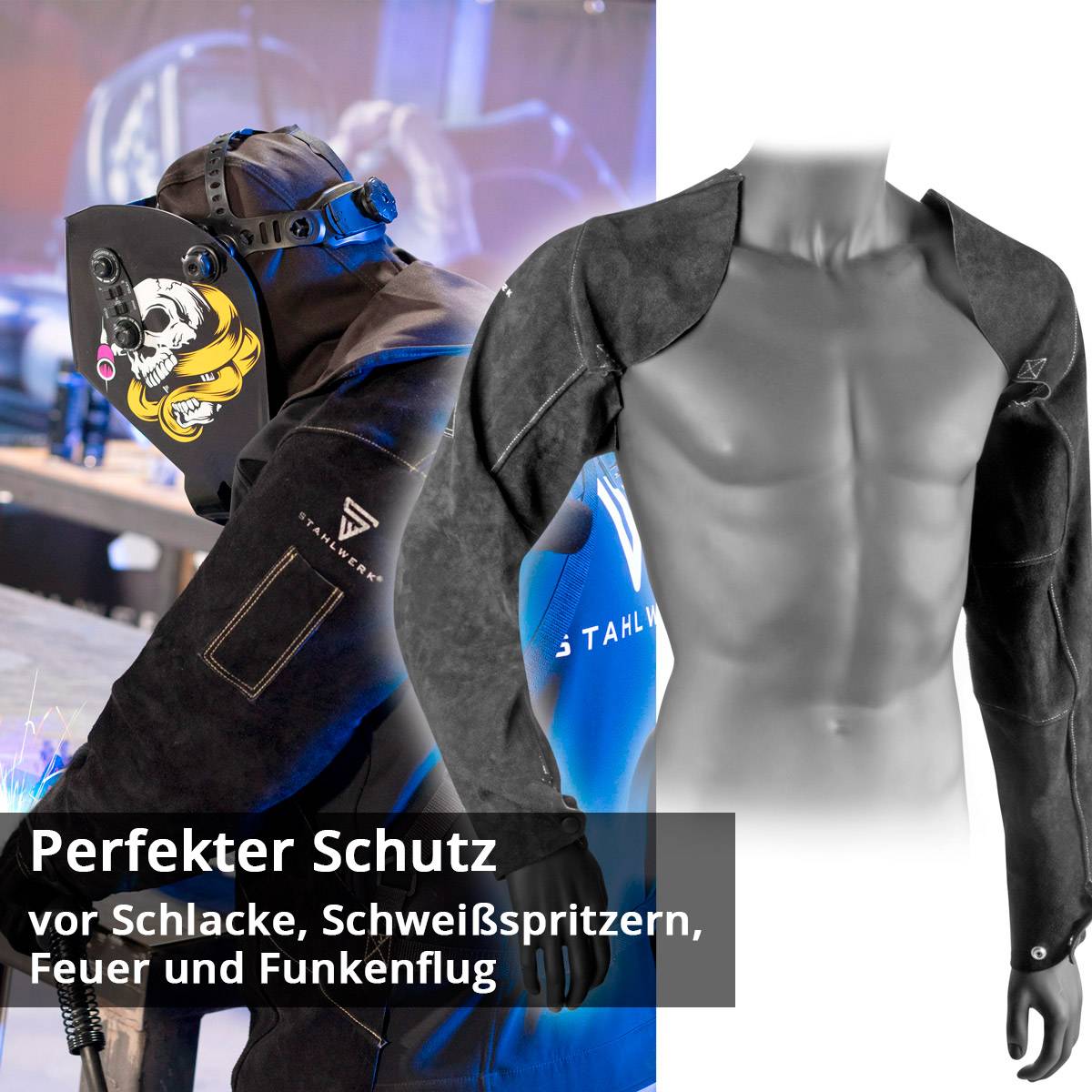 STAHLWERK Schweißerärmel mit Trageriemen aus hochwertigem Spaltleder