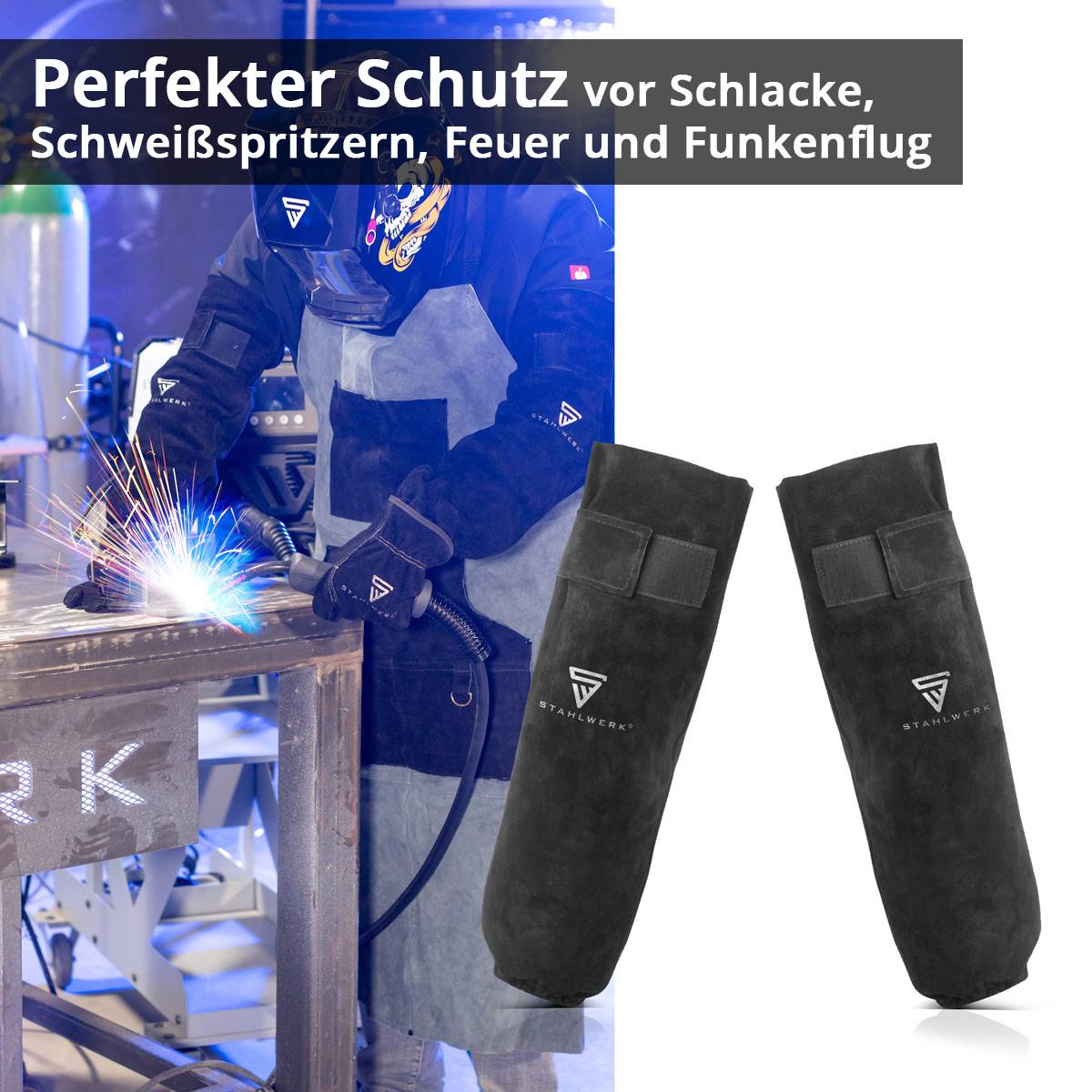 STAHLWERK Schweißerärmel mit Klettverschluss aus hochwertigem Spaltleder