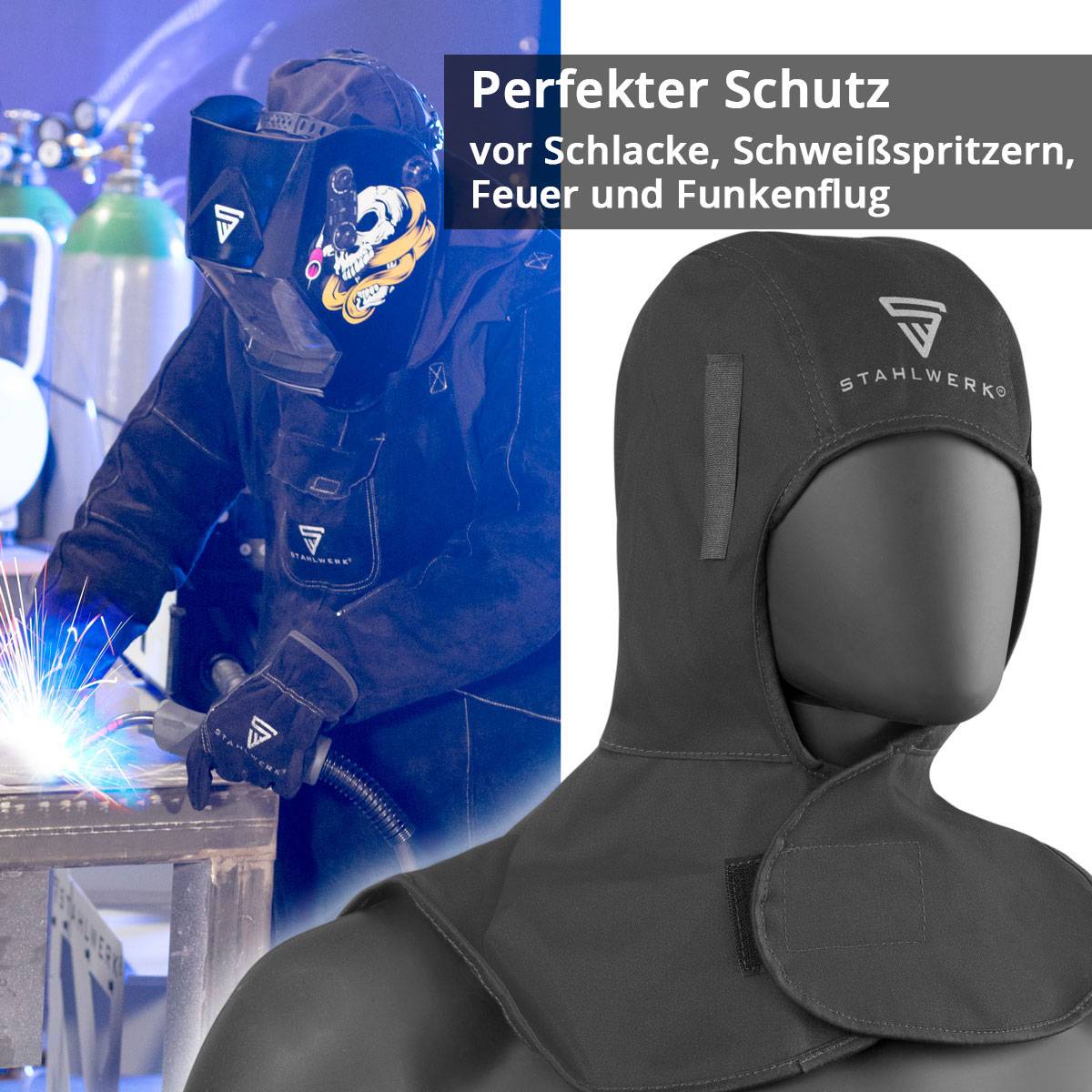 STAHLWERK Schweißhaube flammhemmende Schweißerschutzkleidung zum Schweißen