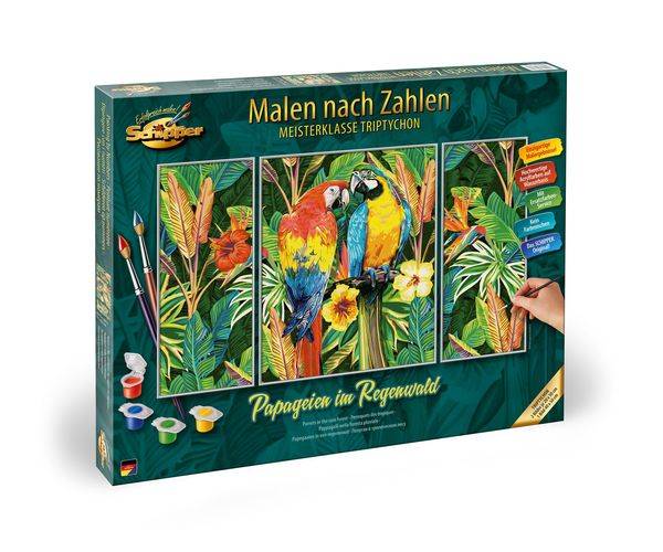 Schipper 609260853 - Malen nach Zahlen, Papageien im Regenwald, Triptychon, 50 x 80 cm