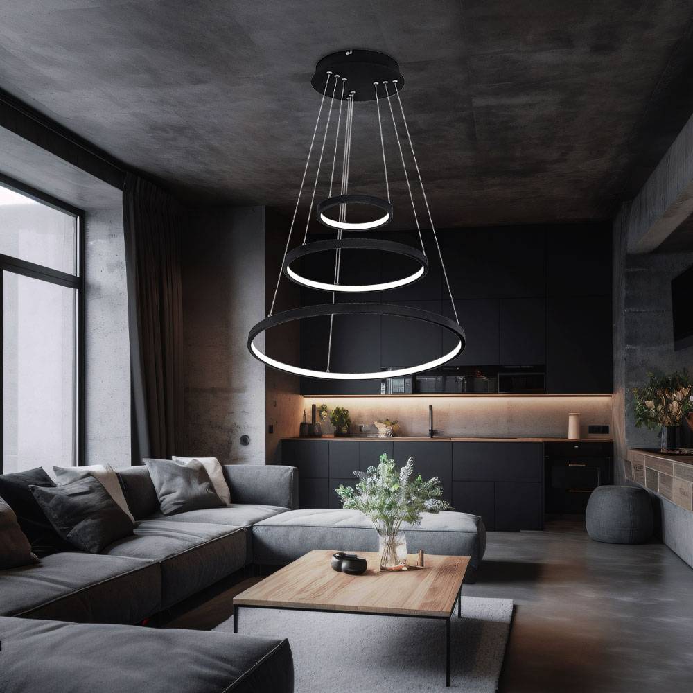 Hängeleuchte Wohnzimmer LED Pendelleuchte Ring Hängelampe Esstisch dimmbar höhenverstellbar, schwarz, 1x LED 1x 57 Watt 1x 2200 lm, DxH 51x120 cm