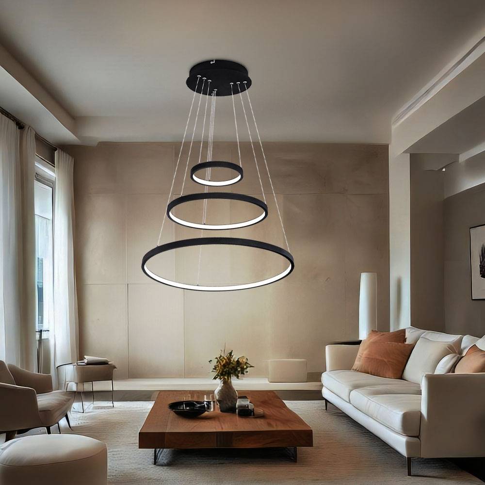 Hängeleuchte Wohnzimmer LED Pendelleuchte Ring Hängelampe Esstisch dimmbar höhenverstellbar, schwarz, 1x LED 1x 57 Watt 1x 2200 lm, DxH 51x120 cm