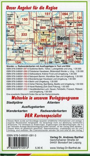 Radwander- und Wanderkarte Döberitzer Heide, Spandau, Grunewald und Umgebung 1 : 35 000