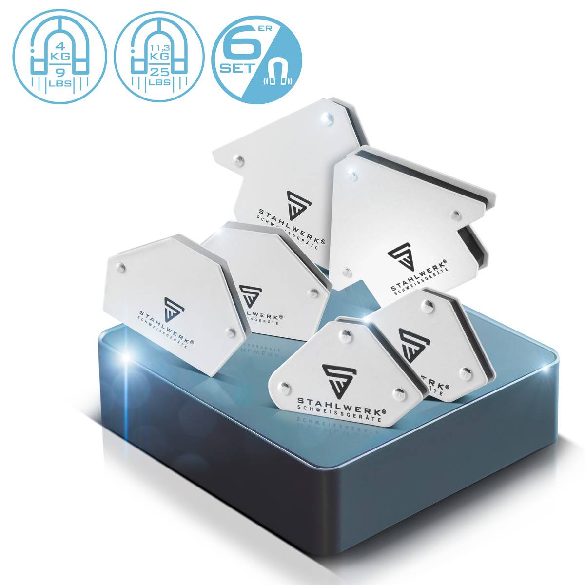 STAHLWERK 6 × Magnet-Schweißwinkel 30° x 45° x 60° x 75° x 90° x 135°, 2 x 4 kg