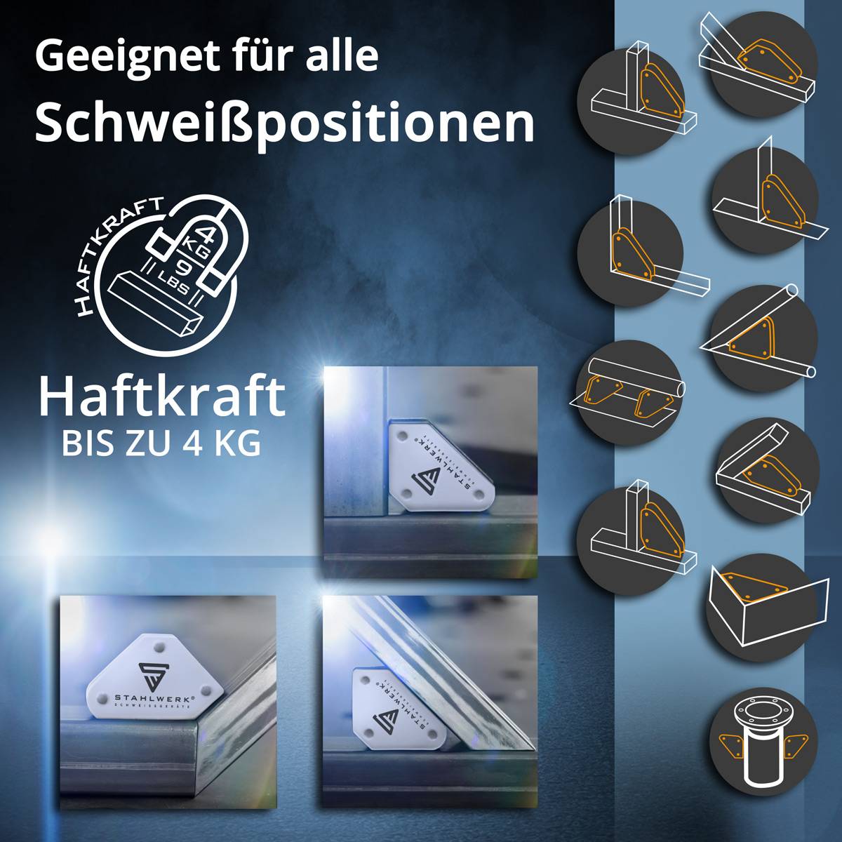 STAHLWERK 6 × Magnet-Schweißwinkel 30° x 45° x 60° x 75° x 90° x 135°, 2 x 4 kg