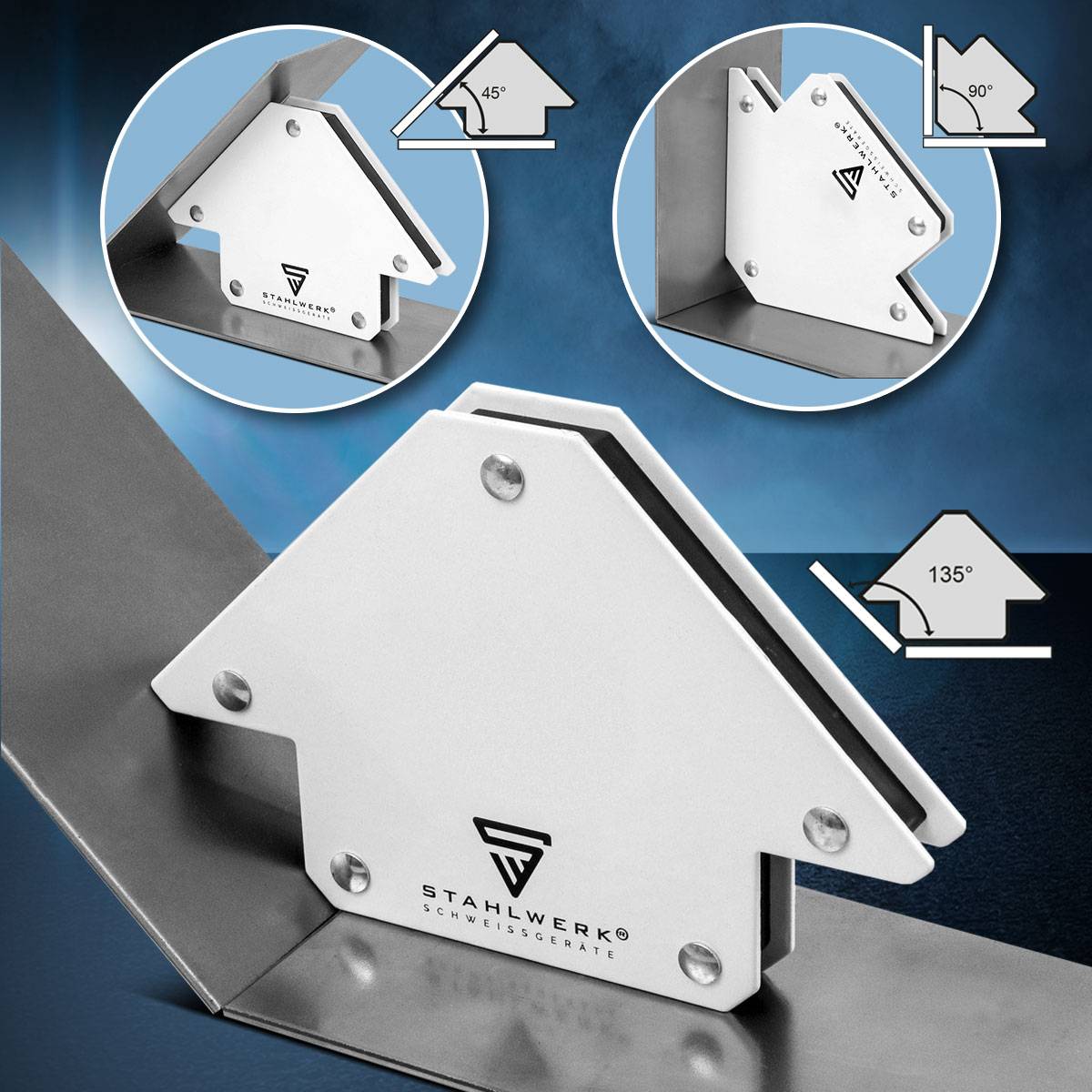 STAHLWERK 6 × Magnet-Schweißwinkel 30° x 45° x 60° x 75° x 90° x 135°, 2 x 4 kg