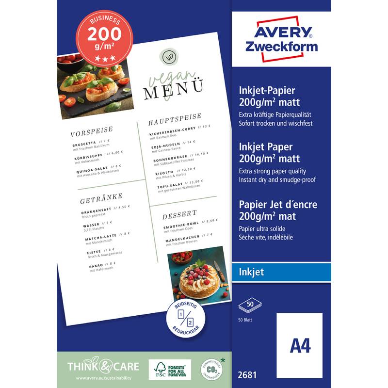 AVERY Zweckform Inkjet Papier BUSINESS, DIN A4, 200 g/qm