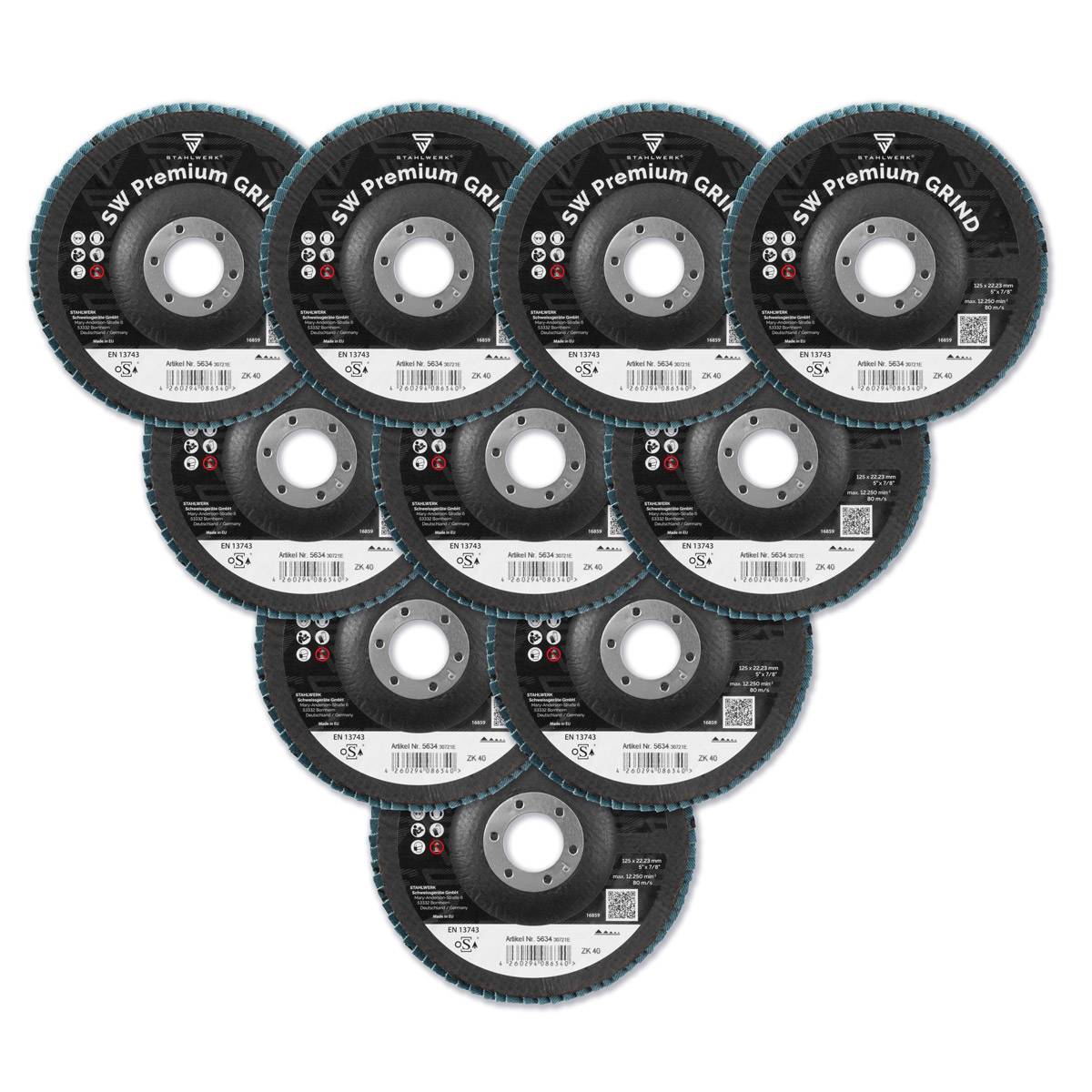 STAHLWERK Schleifscheibe Fächerscheibe Lamellenscheibe P40 Ø125 mm 10er Set