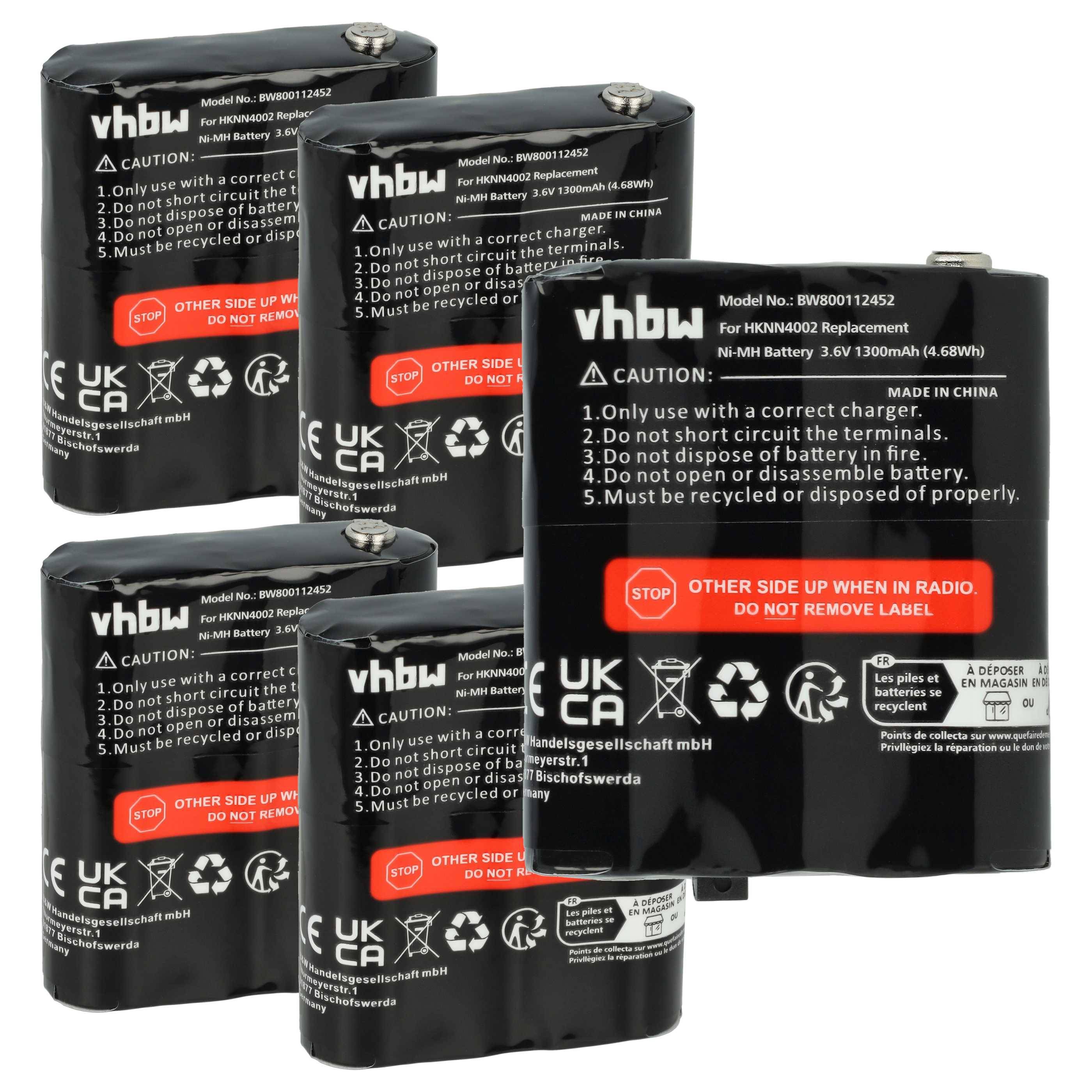 vhbw 5x Akku Ersatz für Motorola FRS-4002A, HKNW4002A, HKNN4002B, HKNN4002A, 56315, 4002A für Funkgerät, Walkie Talkie (1300 mAh, 3,6 V, NiMH)