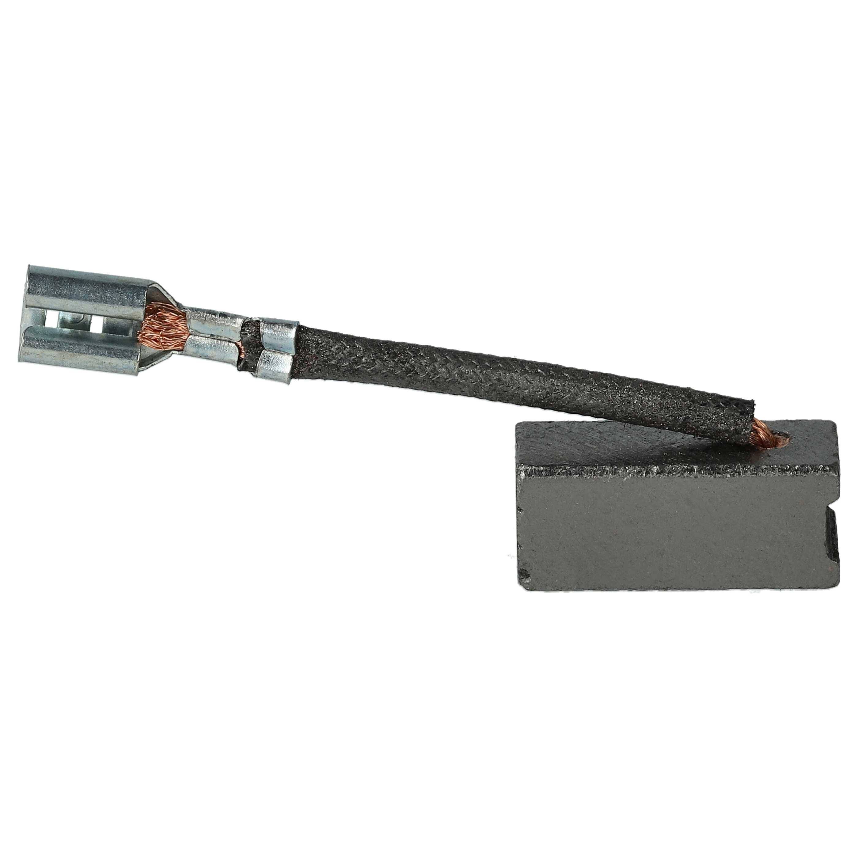 Eine Kohlebürste mit metallischem Anschluss und freiliegendem Draht, verwendet in Elektromotoren, isoliert auf weißem Hintergrund.