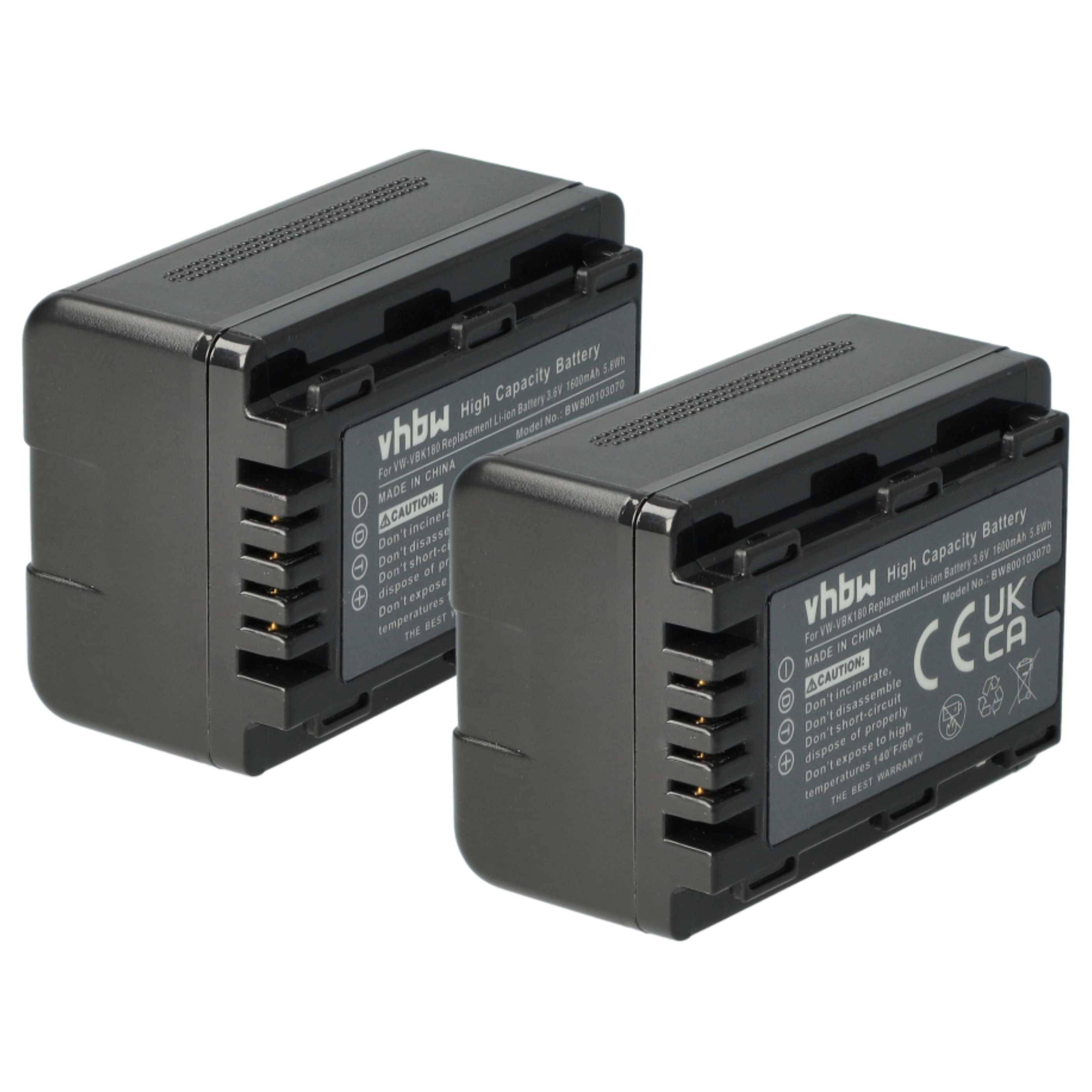 vhbw 2x Akku kompatibel mit Panasonic HDC-TM80, HDC-TM60, HDC-SDX1EG-H Videokamera Camcorder (1600 mAh, 3,6 V, Li-Ion) + Infochip