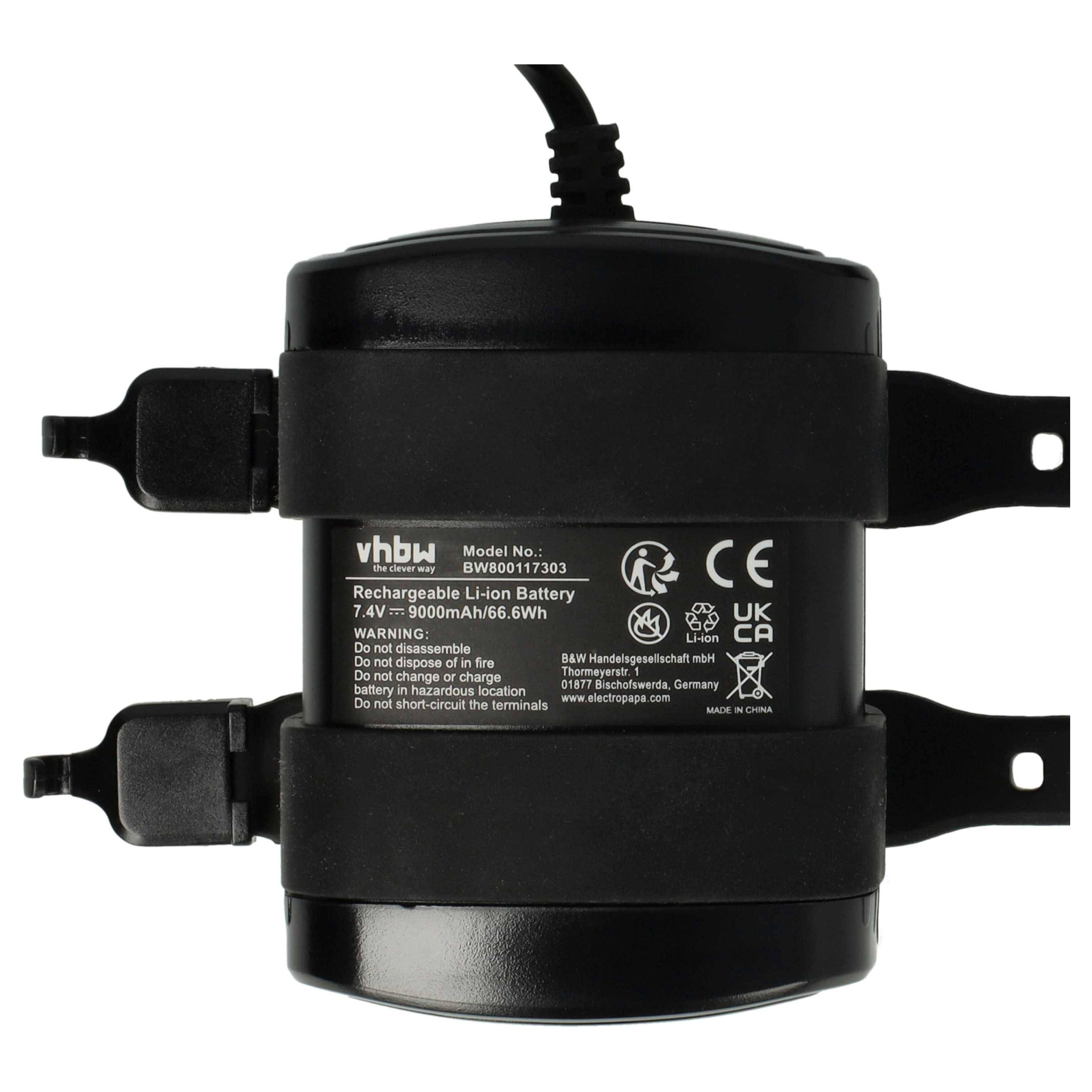 vhbw 1x Akkupack kompatibel mit Supernova M99 Mini Pro B54, B54 Max Fahrradlampen (9000 mAh, 8,4 V, Li-Ion) wasserdicht, Inkl. Ladegerät