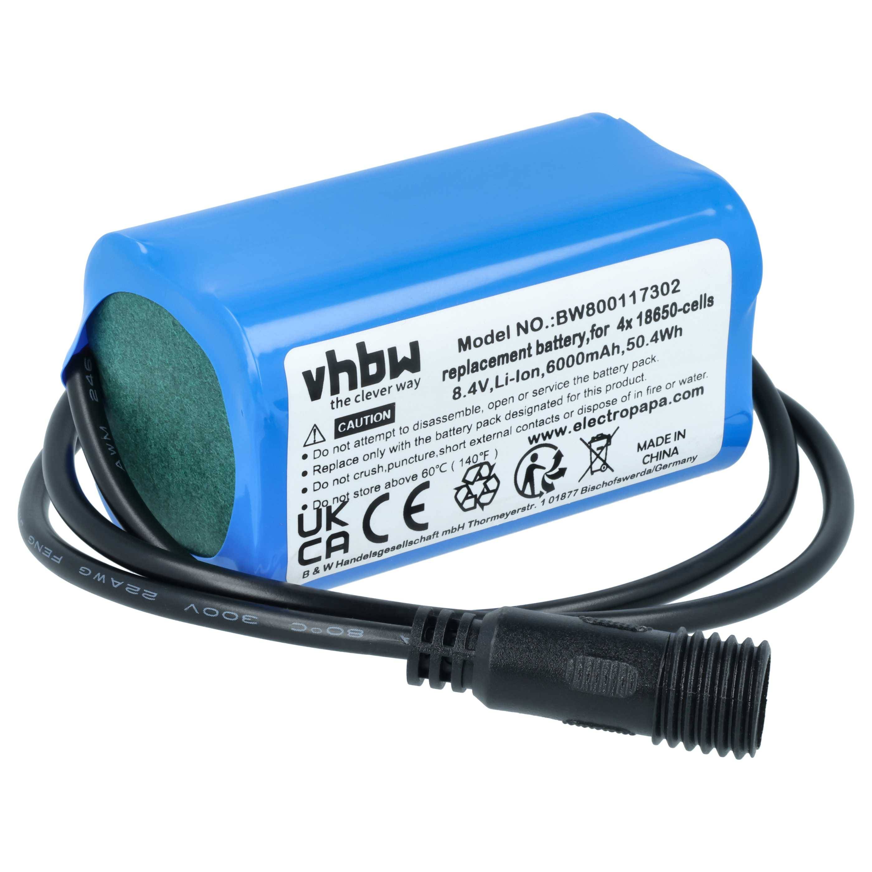 vhbw Akkupack für Fahrradlampen (6 Ah, 8,4 V, Li-Ion)