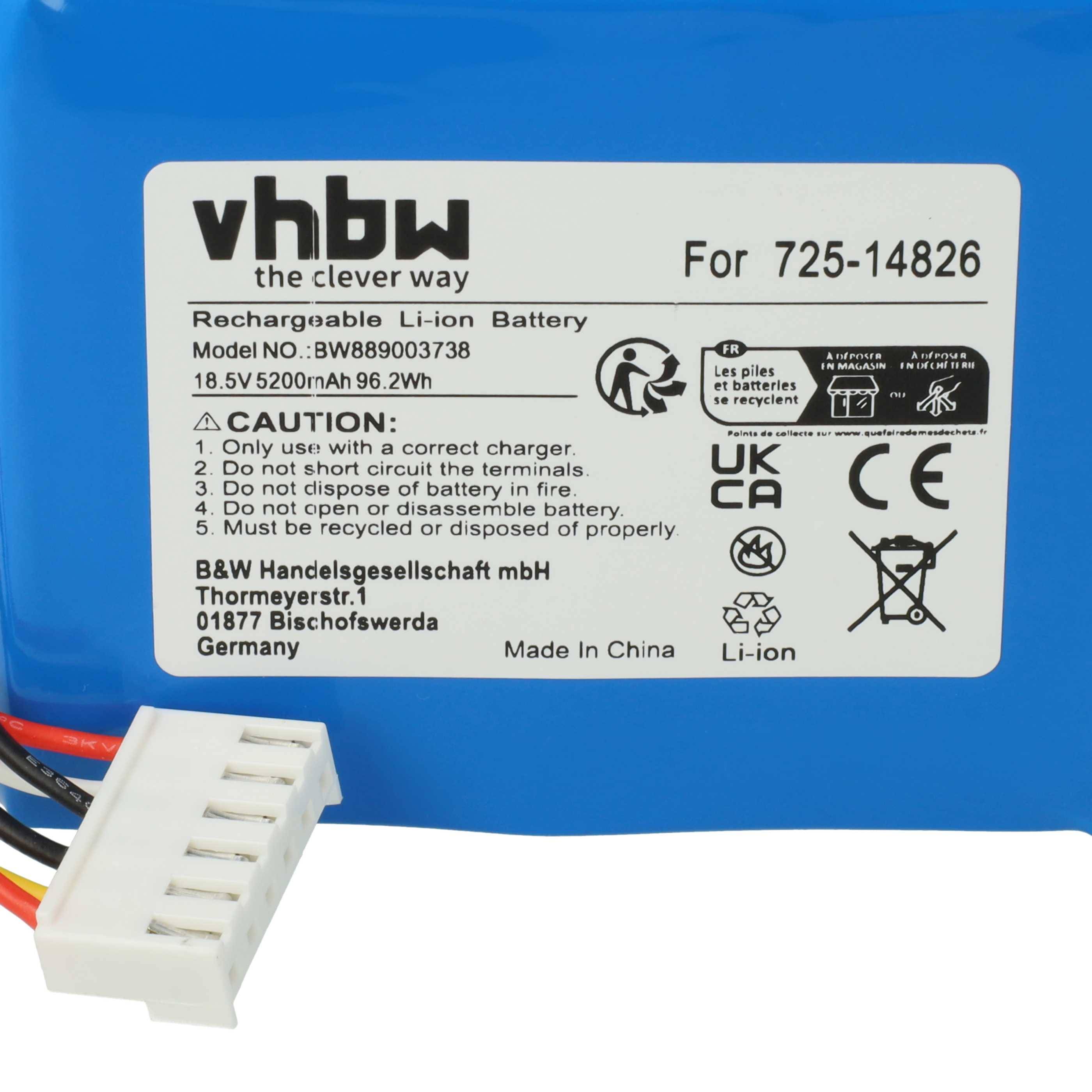 vhbw Akku Ersatz für MTD 753-11203, 753-11204, 725-14826, 725-14827, 725-18426 für Rasenroboter (5200mAh 18,5V Li-Ion)