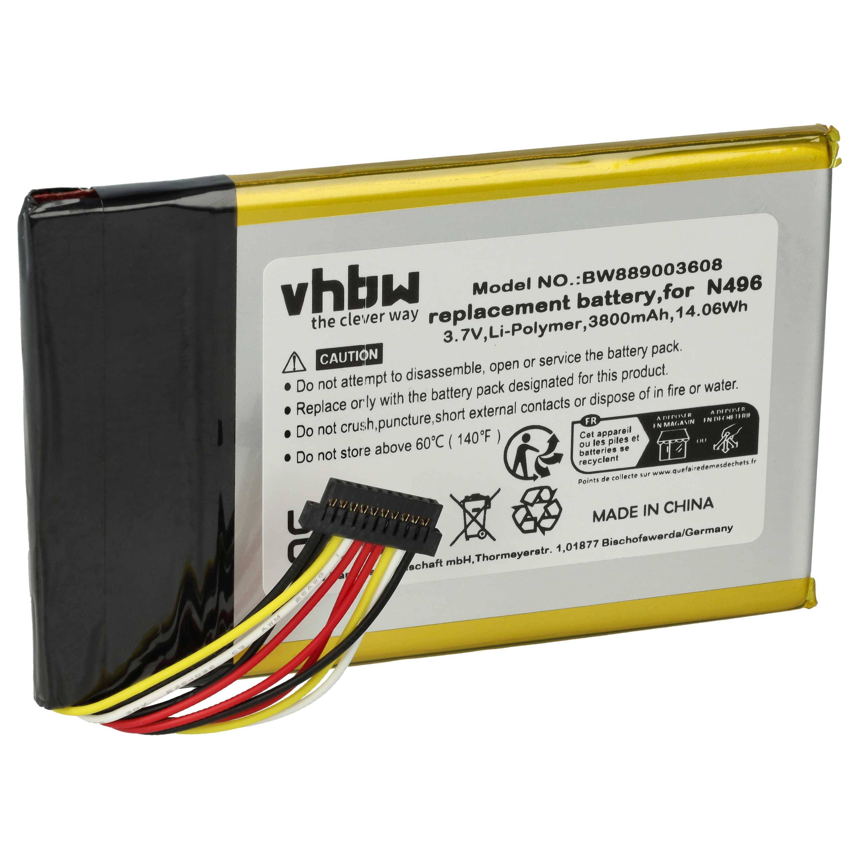 vhbw 1x Akku Ersatz für Magellan N496 für GPS Navigation Navi (3800 mAh, 3,7 V, Li-Polymer)