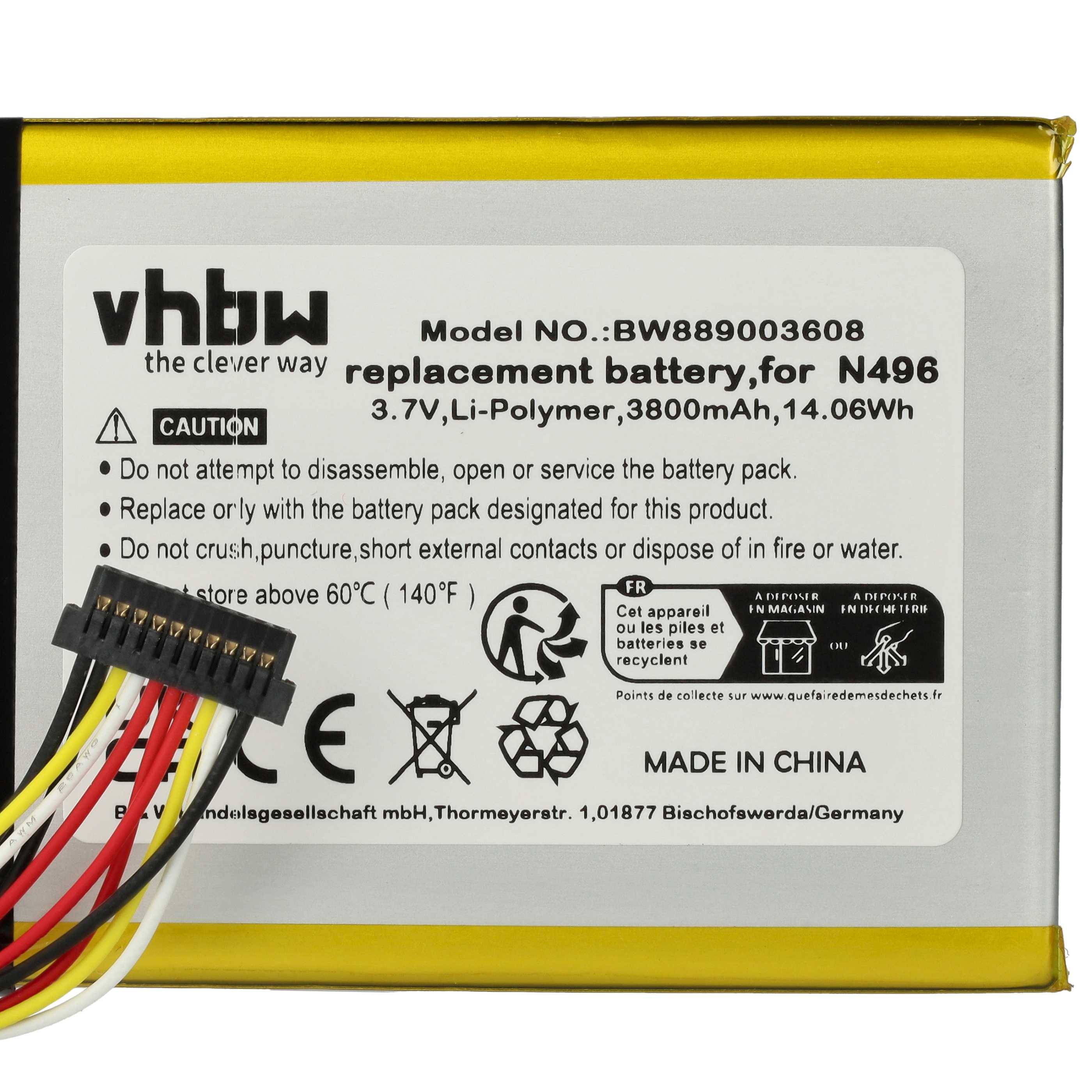 vhbw 1x Akku Ersatz für Magellan N496 für GPS Navigation Navi (3800 mAh, 3,7 V, Li-Polymer)
