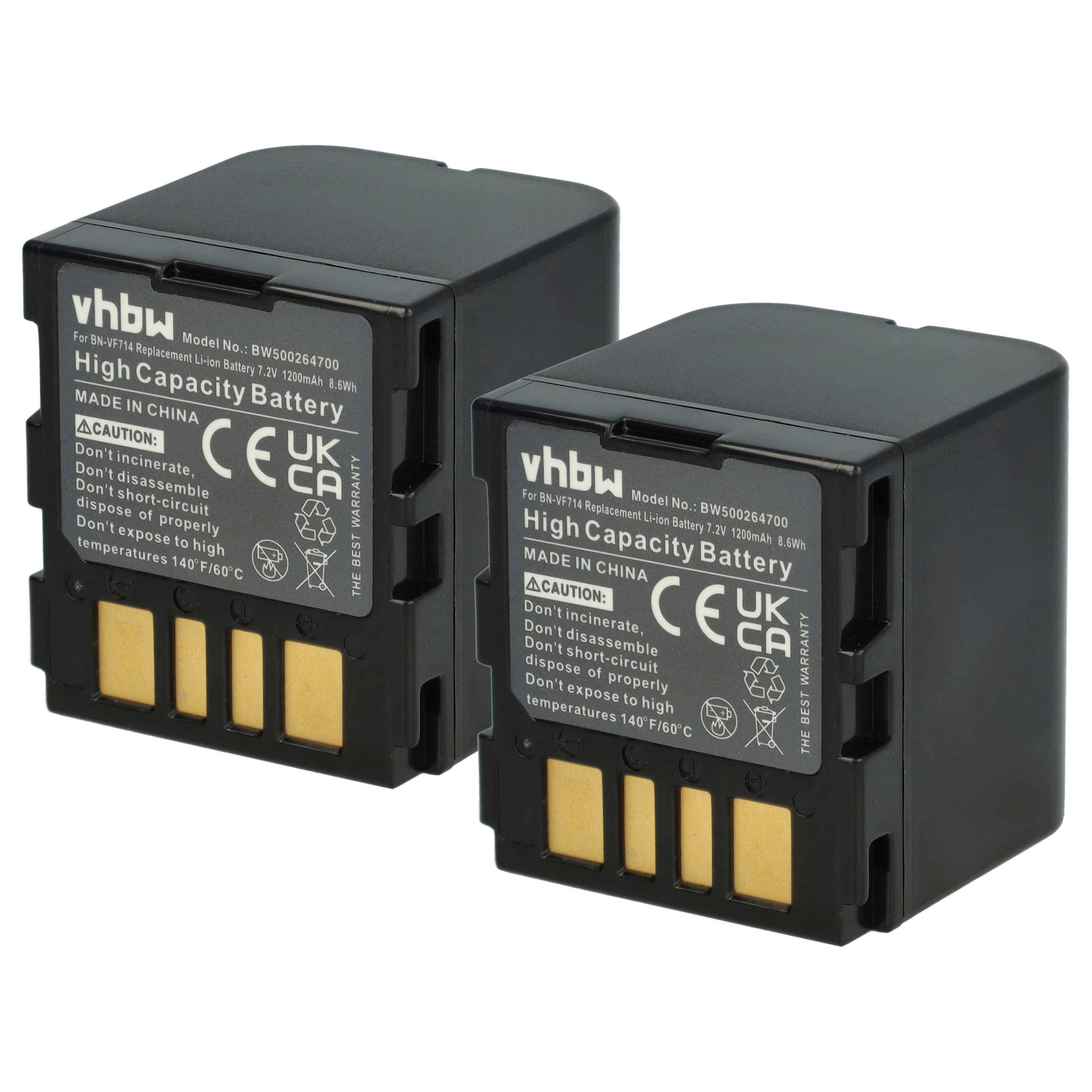 vhbw 2x Akku kompatibel mit JVC GZ-MG30, GZ-MG27, GZ-MG24, GZ-MG47, GZ-MG40, GZ-MG37, GZ-MG33 Videokamera Camcorder (1200 mAh, 7,2 V, Li-Ion)