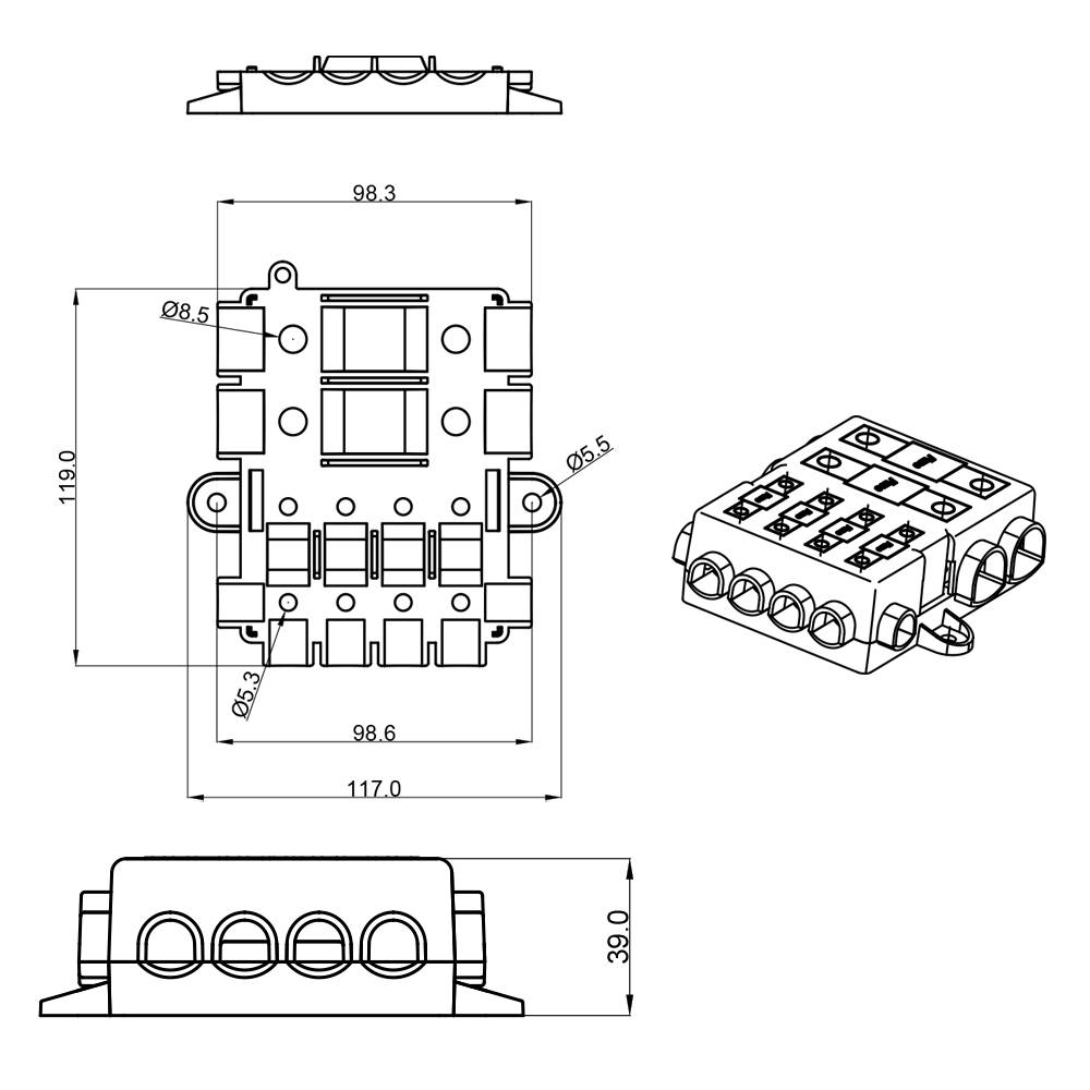 Offgridtec Sicherungshalter 2 x MEGA + 4 x MIDI inkl. Busbar