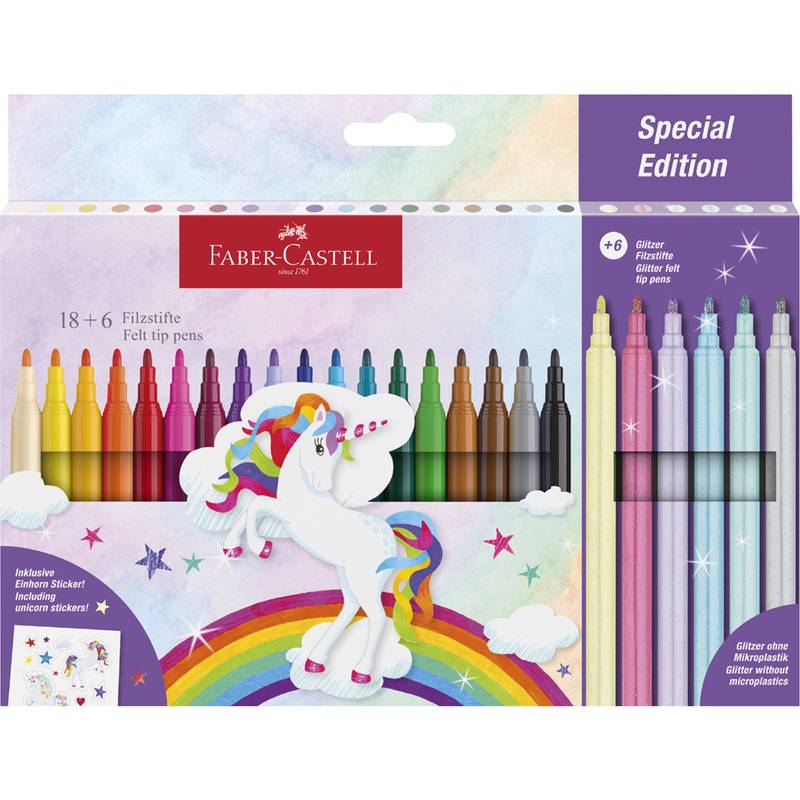 FABER-CASTELL Fasermaler Einhorn, 18+6 Kartonetui