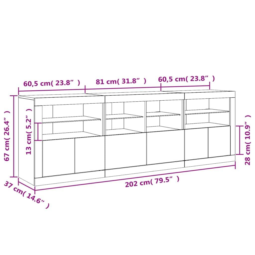 vidaXL Sideboard mit LED-Leuchten Räuchereiche 202x37x67 cm