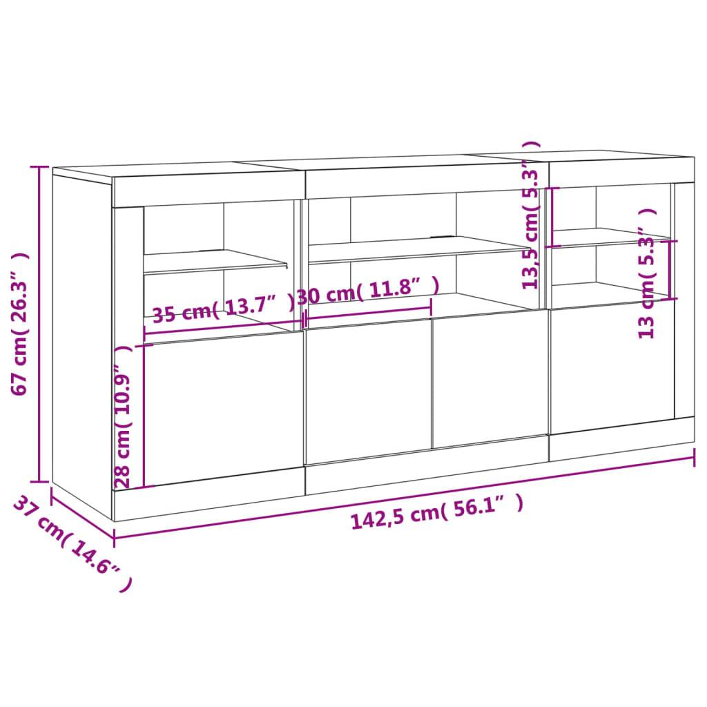 vidaXL Sideboard mit LED-Leuchten Grau Sonoma 142,5x37x67 cm