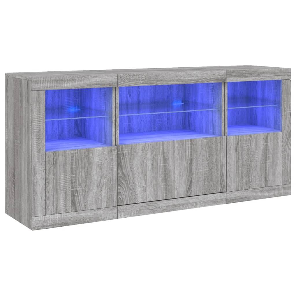 vidaXL Sideboard mit LED-Leuchten Grau Sonoma 142,5x37x67 cm