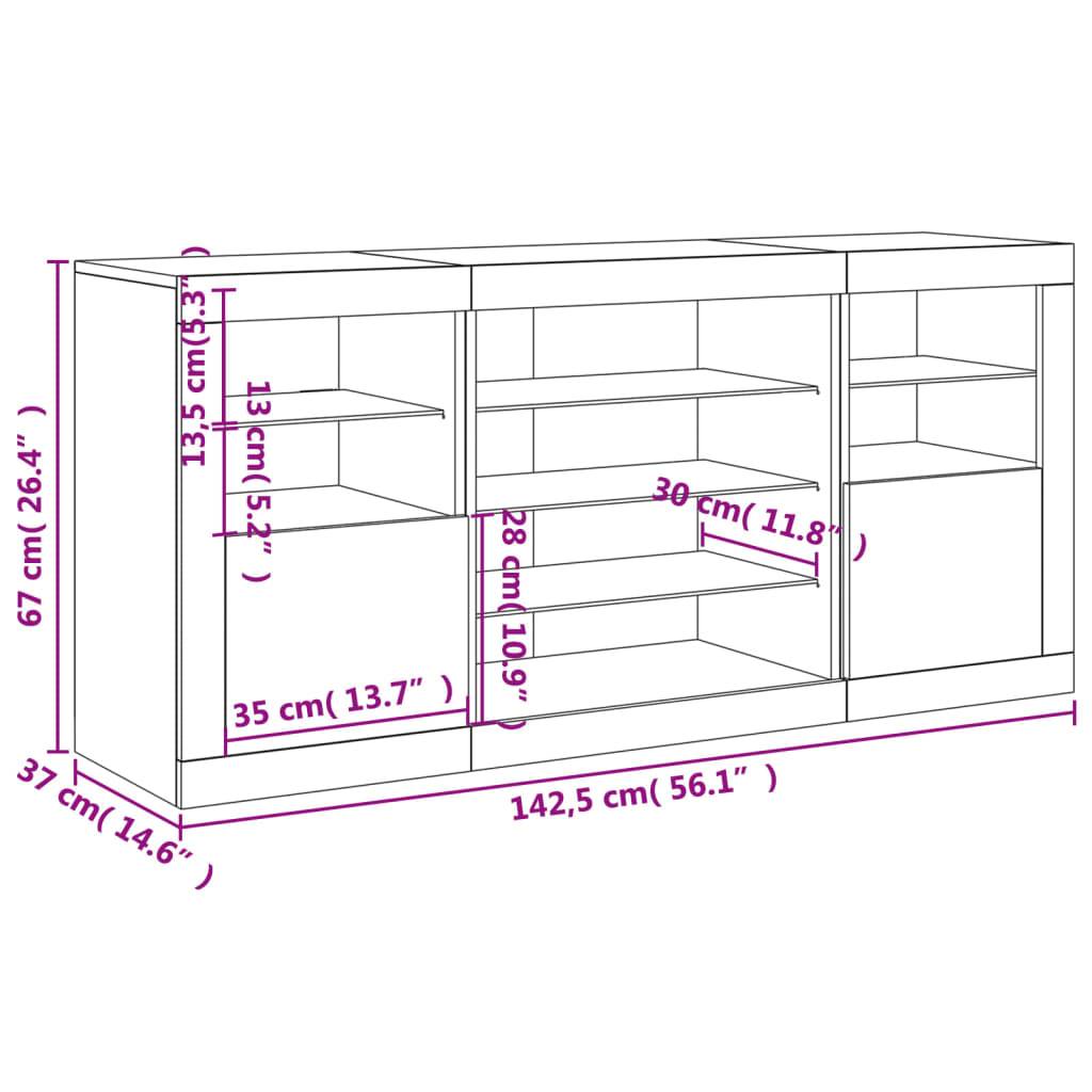 vidaXL Sideboard mit LED-Leuchten Grau Sonoma 142,5x37x67 cm