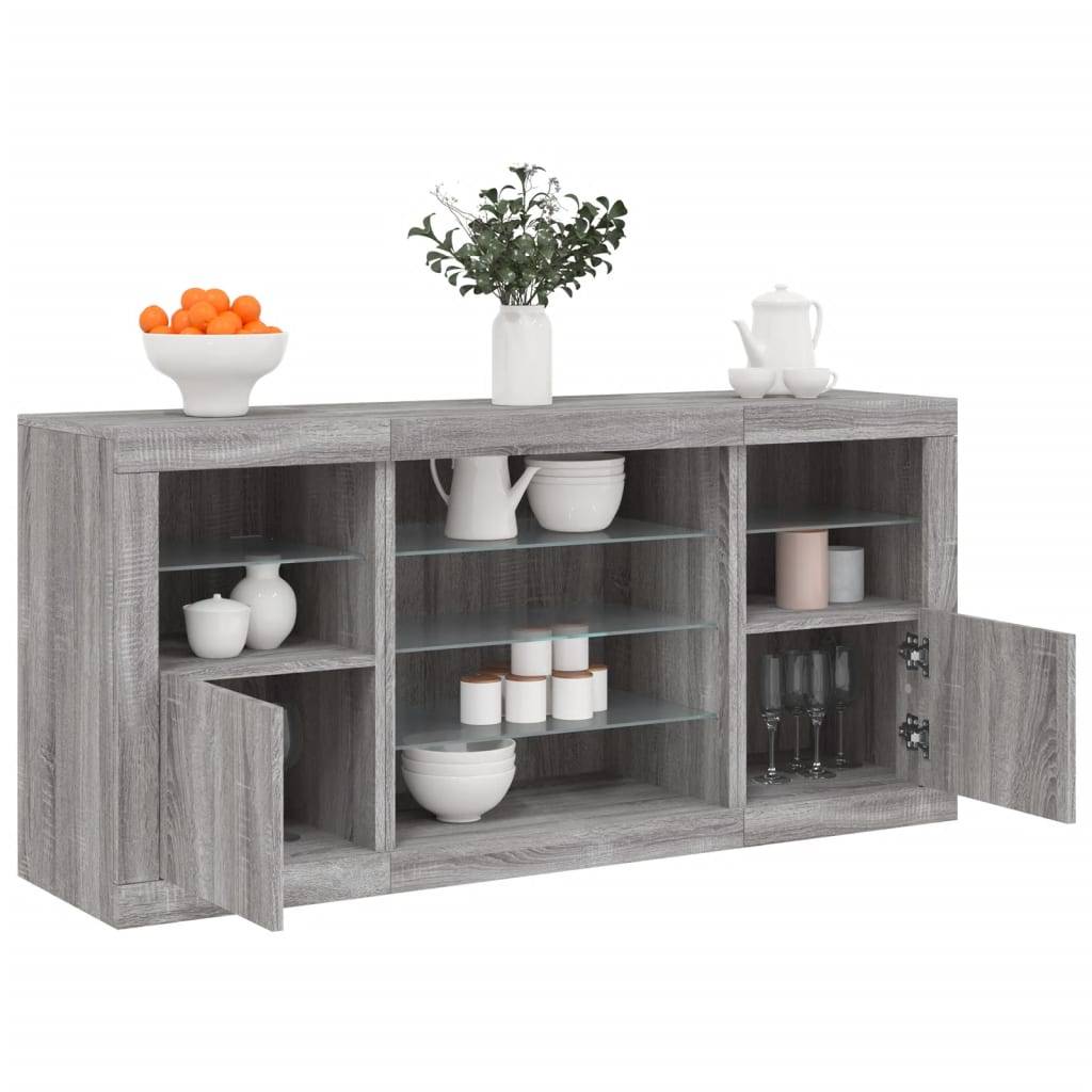 vidaXL Sideboard mit LED-Leuchten Grau Sonoma 142,5x37x67 cm