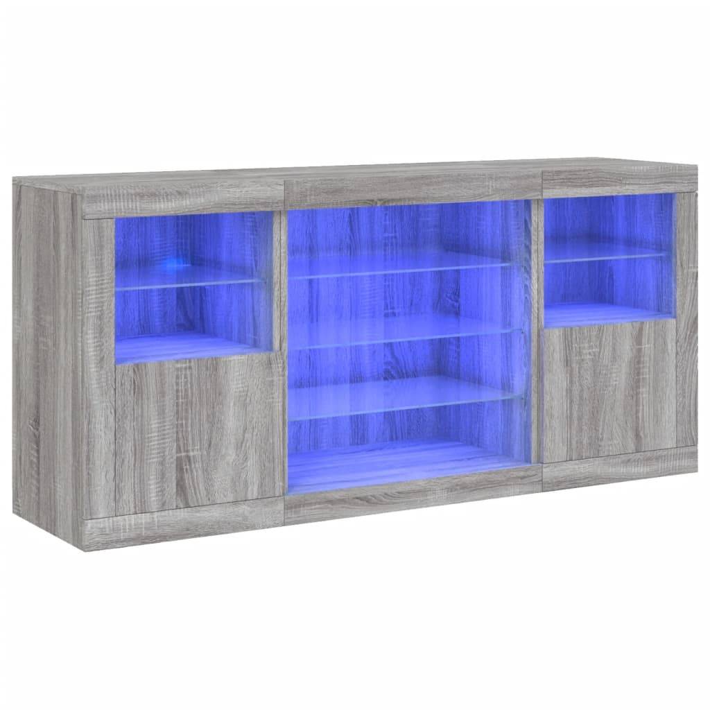 vidaXL Sideboard mit LED-Leuchten Grau Sonoma 142,5x37x67 cm
