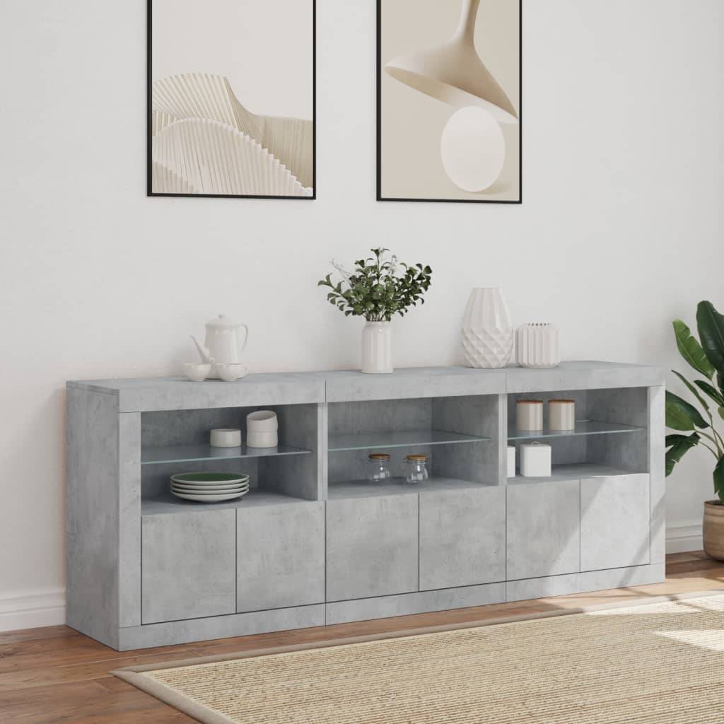 vidaXL Sideboard mit LED-Leuchten Betongrau 181,5x37x67 cm