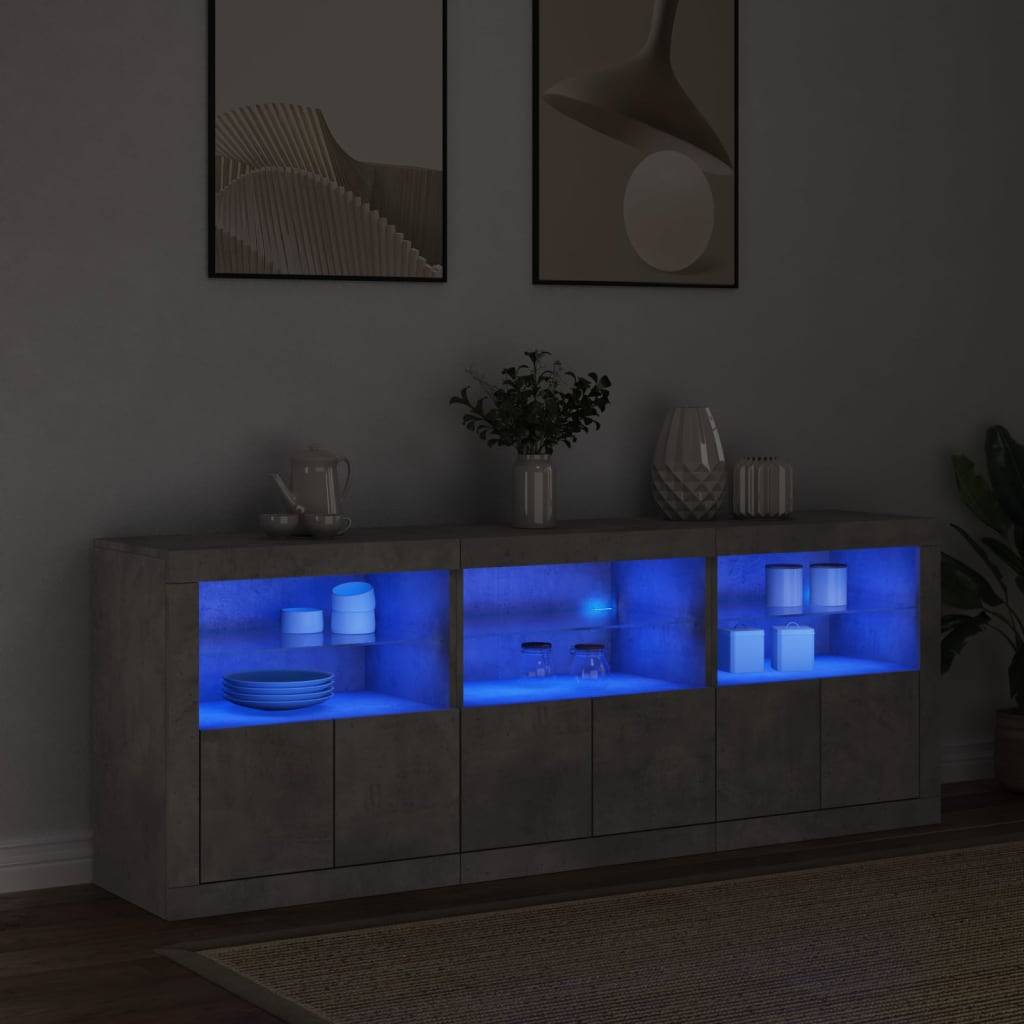 vidaXL Sideboard mit LED-Leuchten Betongrau 181,5x37x67 cm