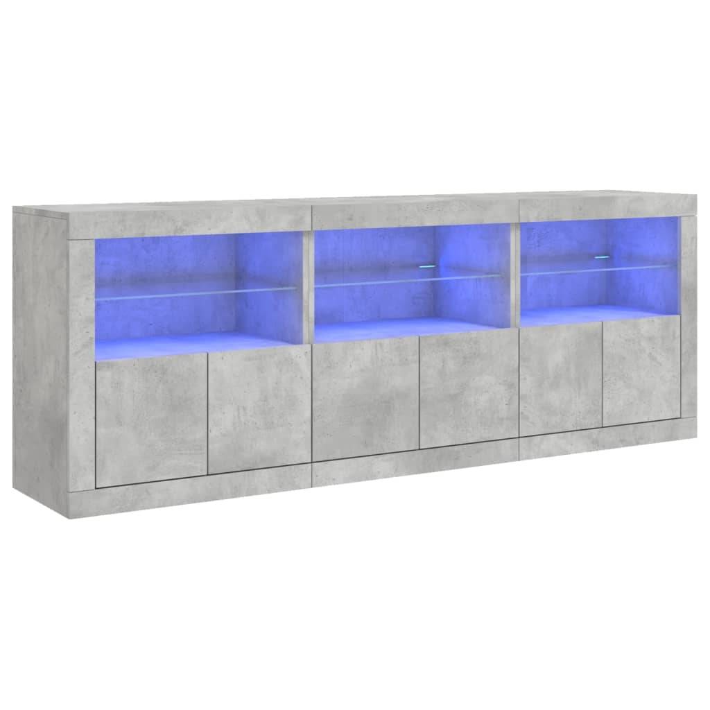 vidaXL Sideboard mit LED-Leuchten Betongrau 181,5x37x67 cm