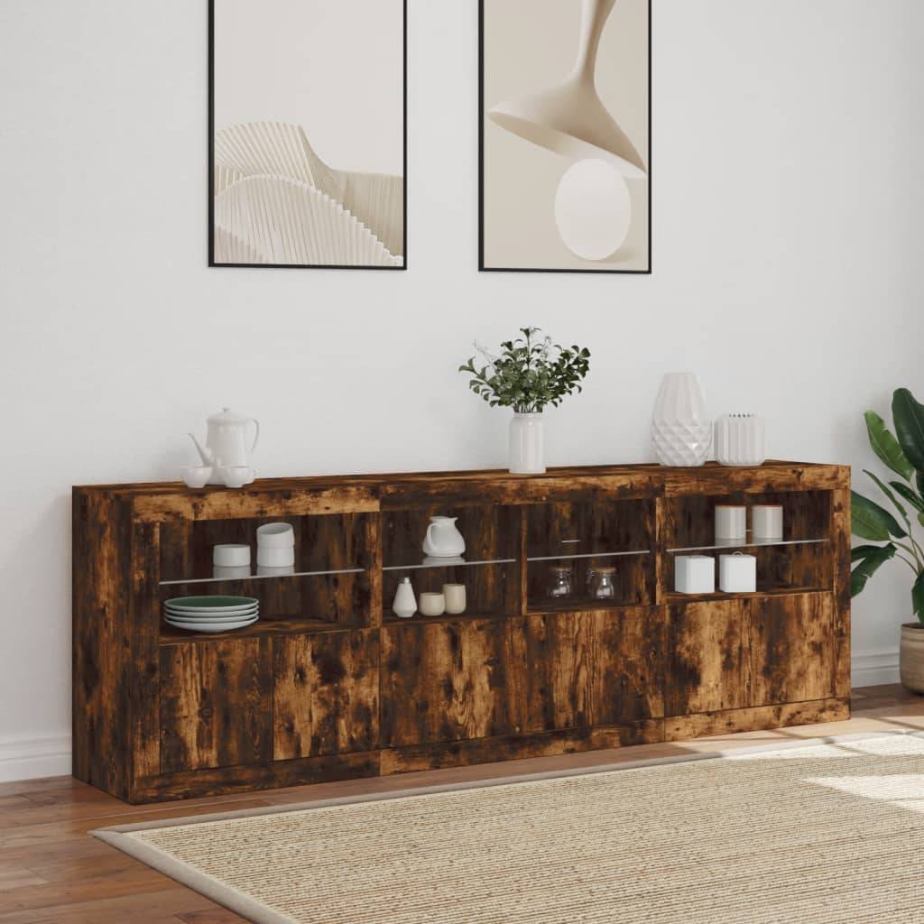 vidaXL Sideboard mit LED-Leuchten Räuchereiche 202x37x67 cm