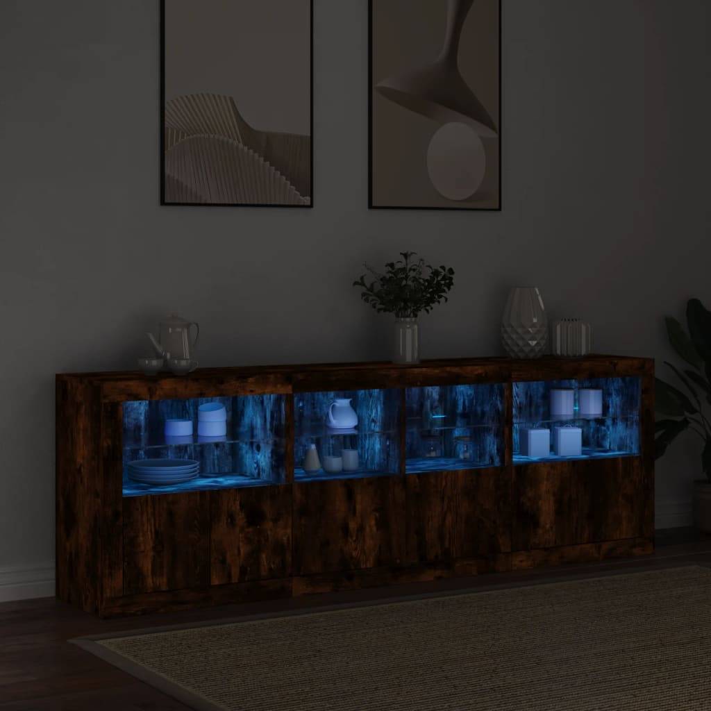 vidaXL Sideboard mit LED-Leuchten Räuchereiche 202x37x67 cm